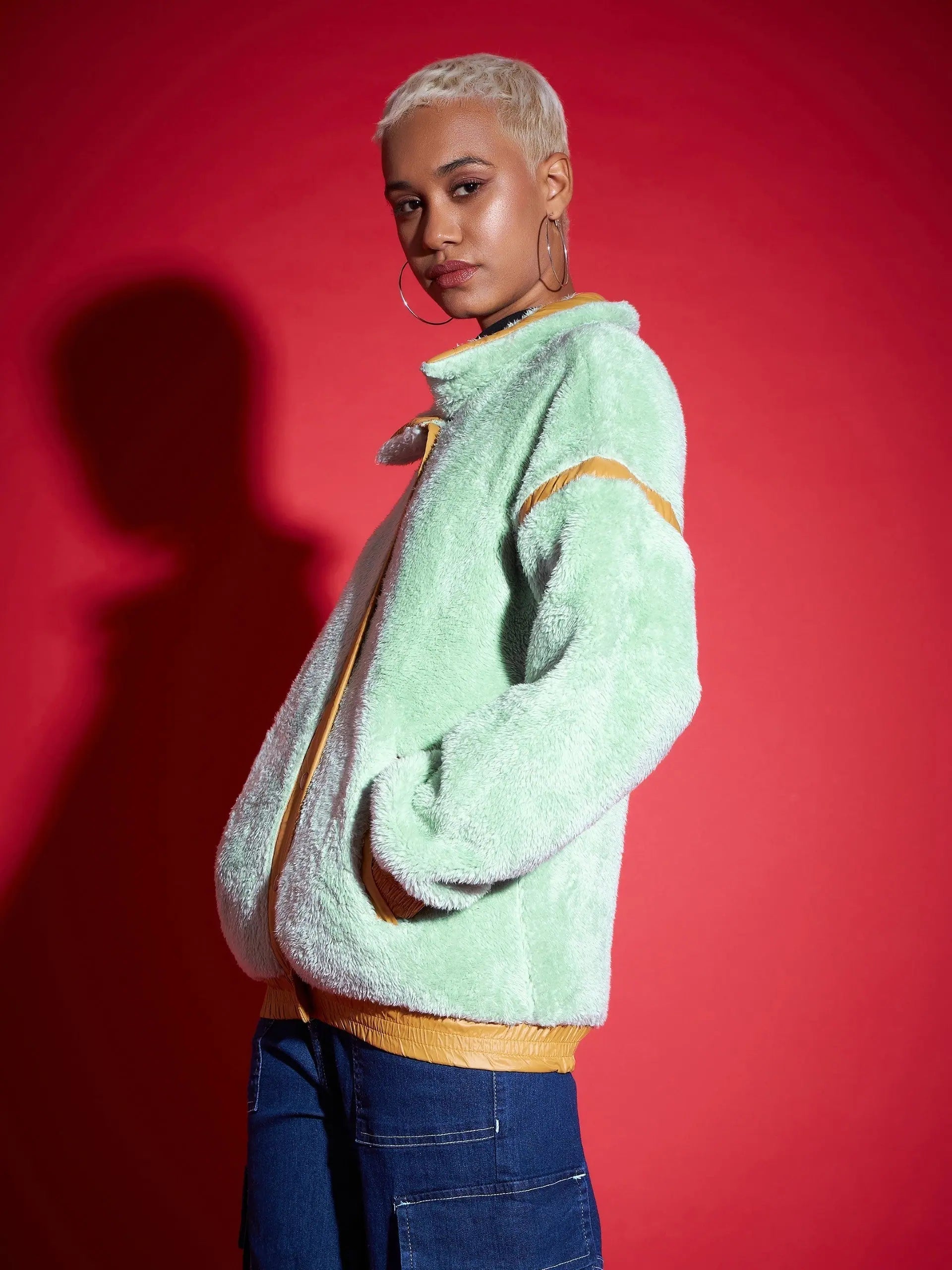 Green Solid Cotton Women's Jacket | Women's Fashion Jackets