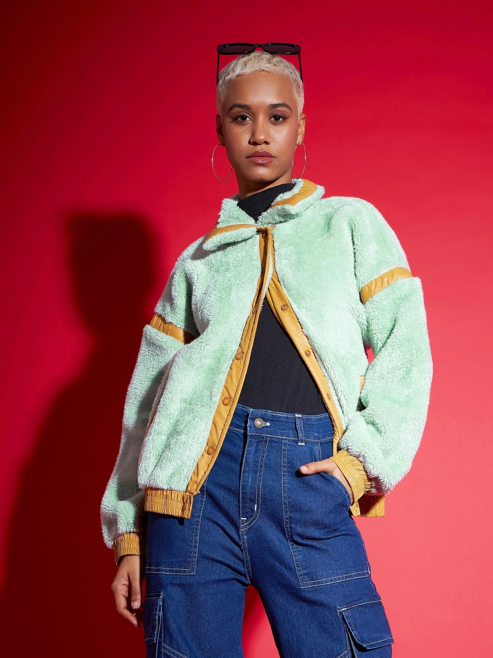 Green Solid Cotton Women's Jacket | Women's Fashion Jackets