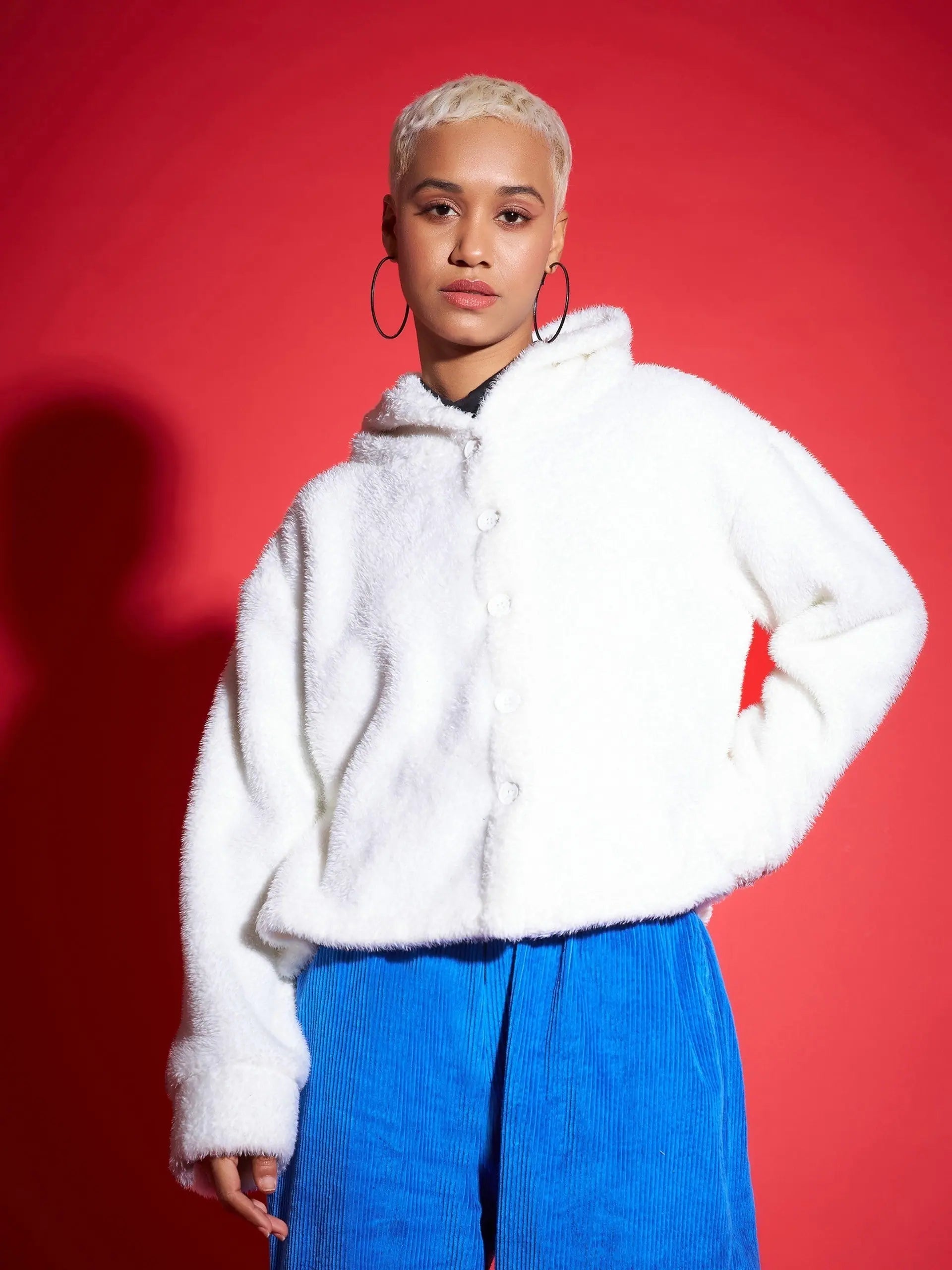 White Fur Hooded Jacket - Women's Winter Coats & Outerwear