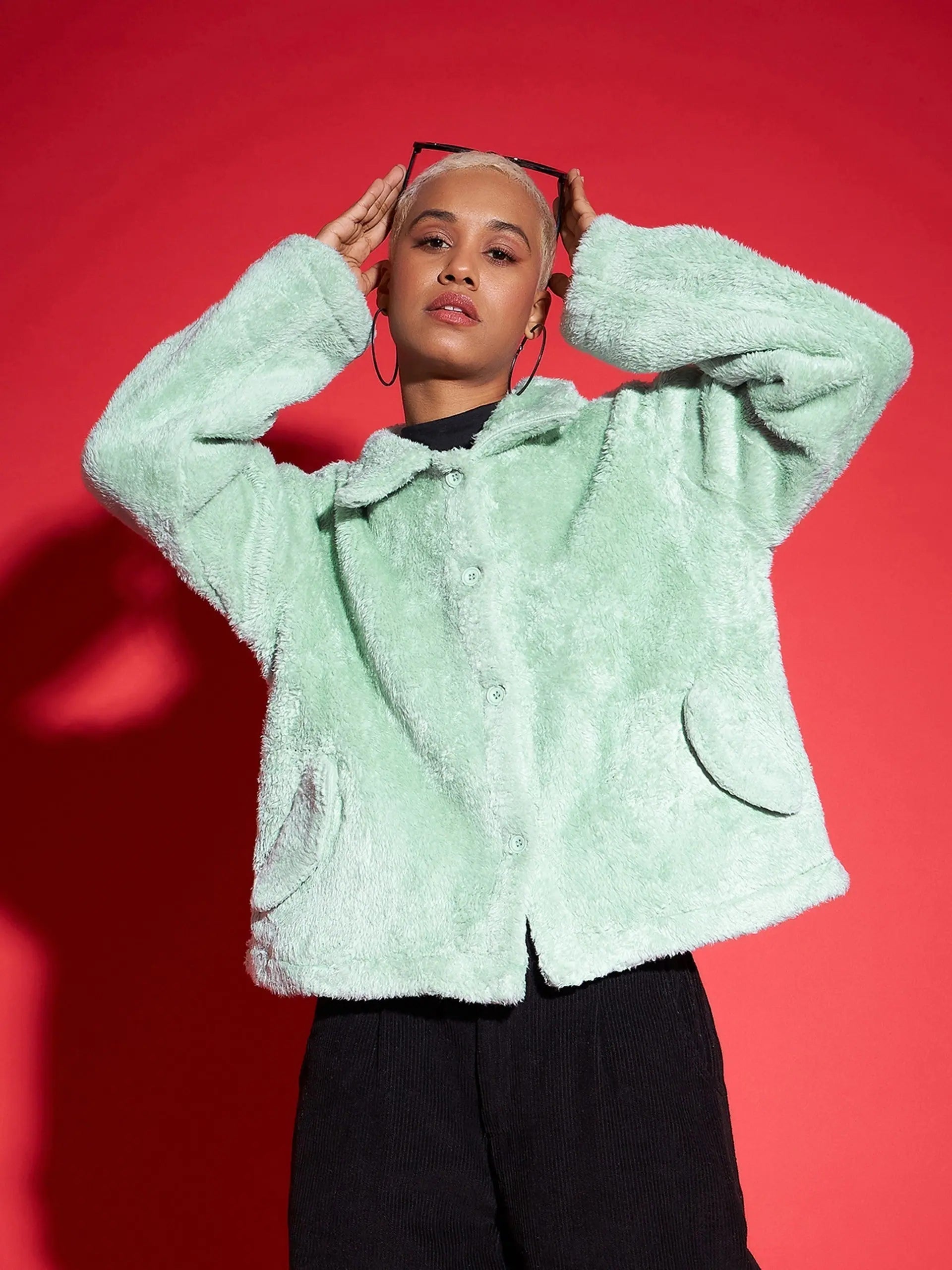 Green Fur Flap Pocket Jacket - Women's Fashion Jackets & Coats