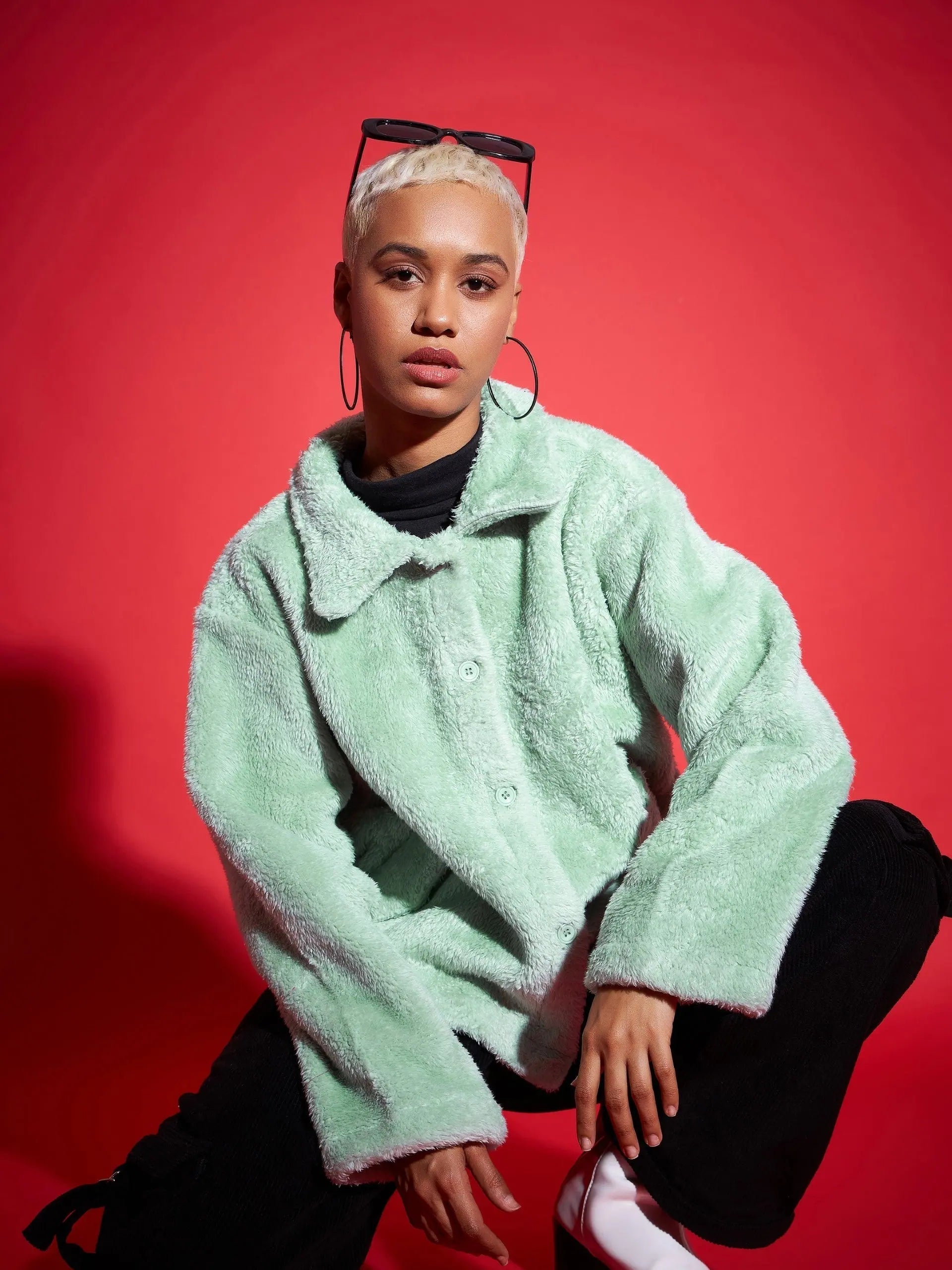 Green Fur Flap Pocket Jacket - Women's Fashion Jackets & Coats