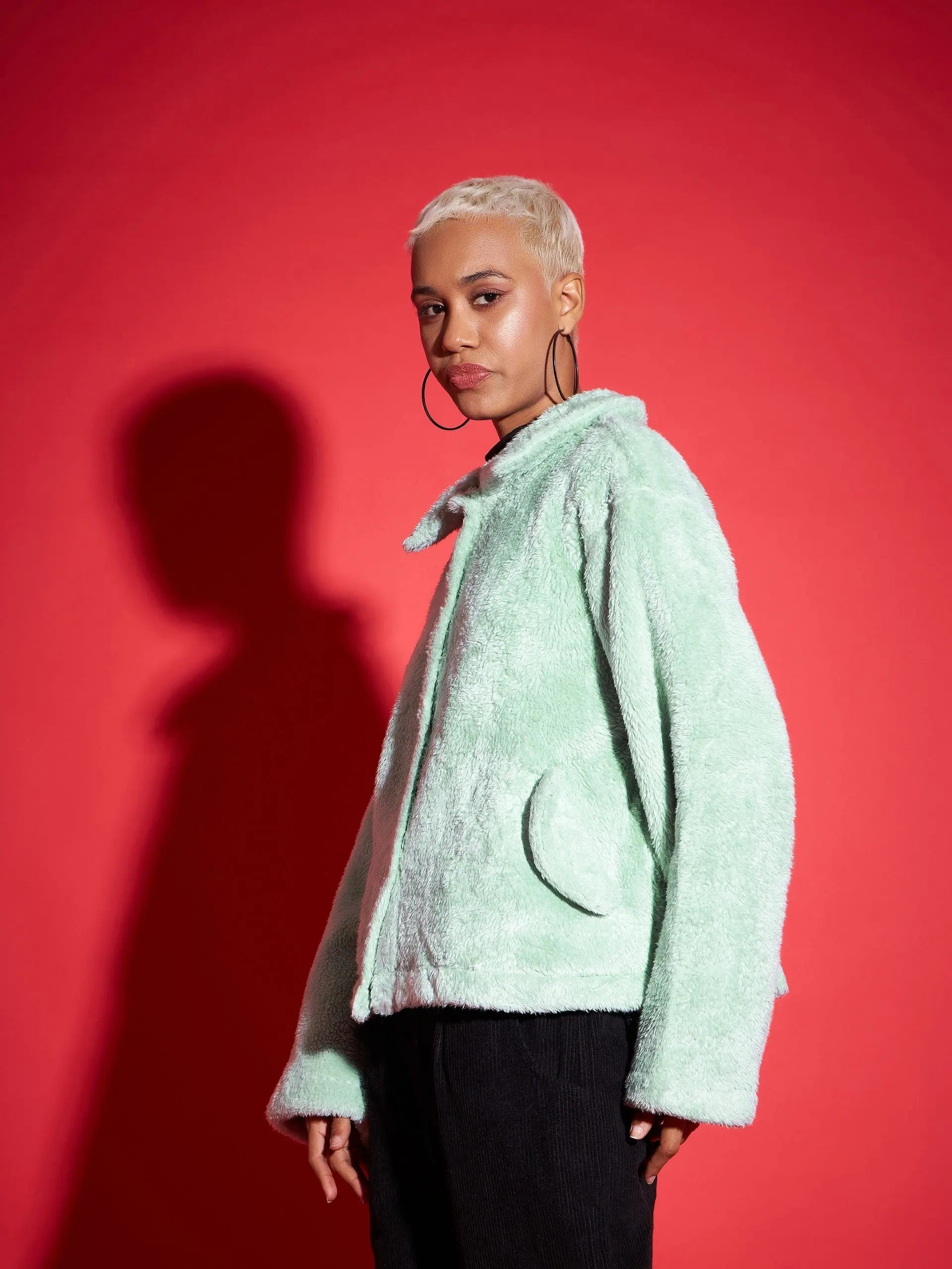 Green Fur Flap Pocket Jacket - Women's Fashion Jackets & Coats