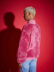 Women Solid Standard Pink High Neck Full Sleeve Jacket