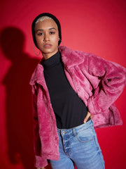 Women Solid Standard Pink Full Sleeve Jacket