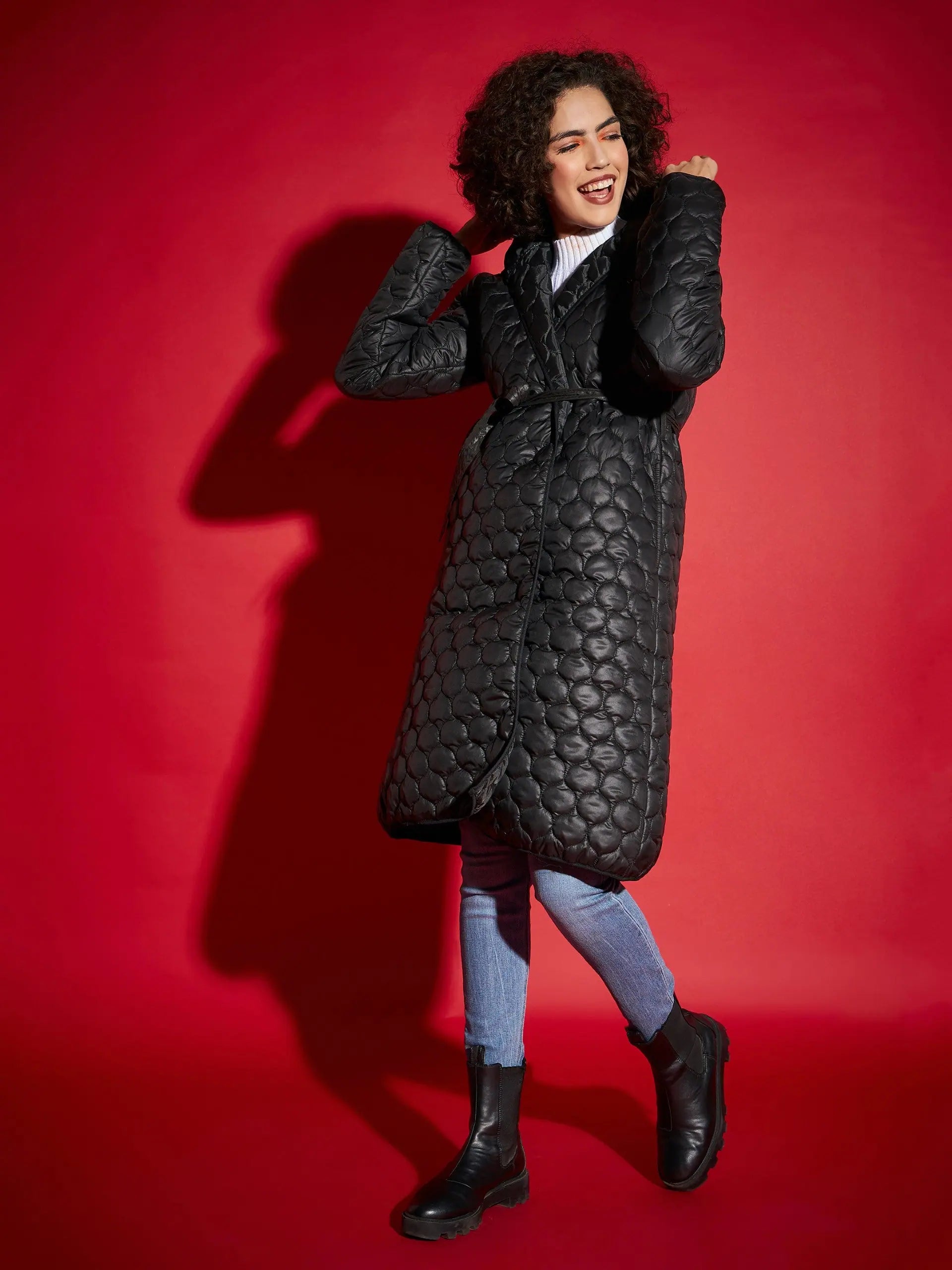 Black Longline Puffer Jacket | Women's Winter Coats