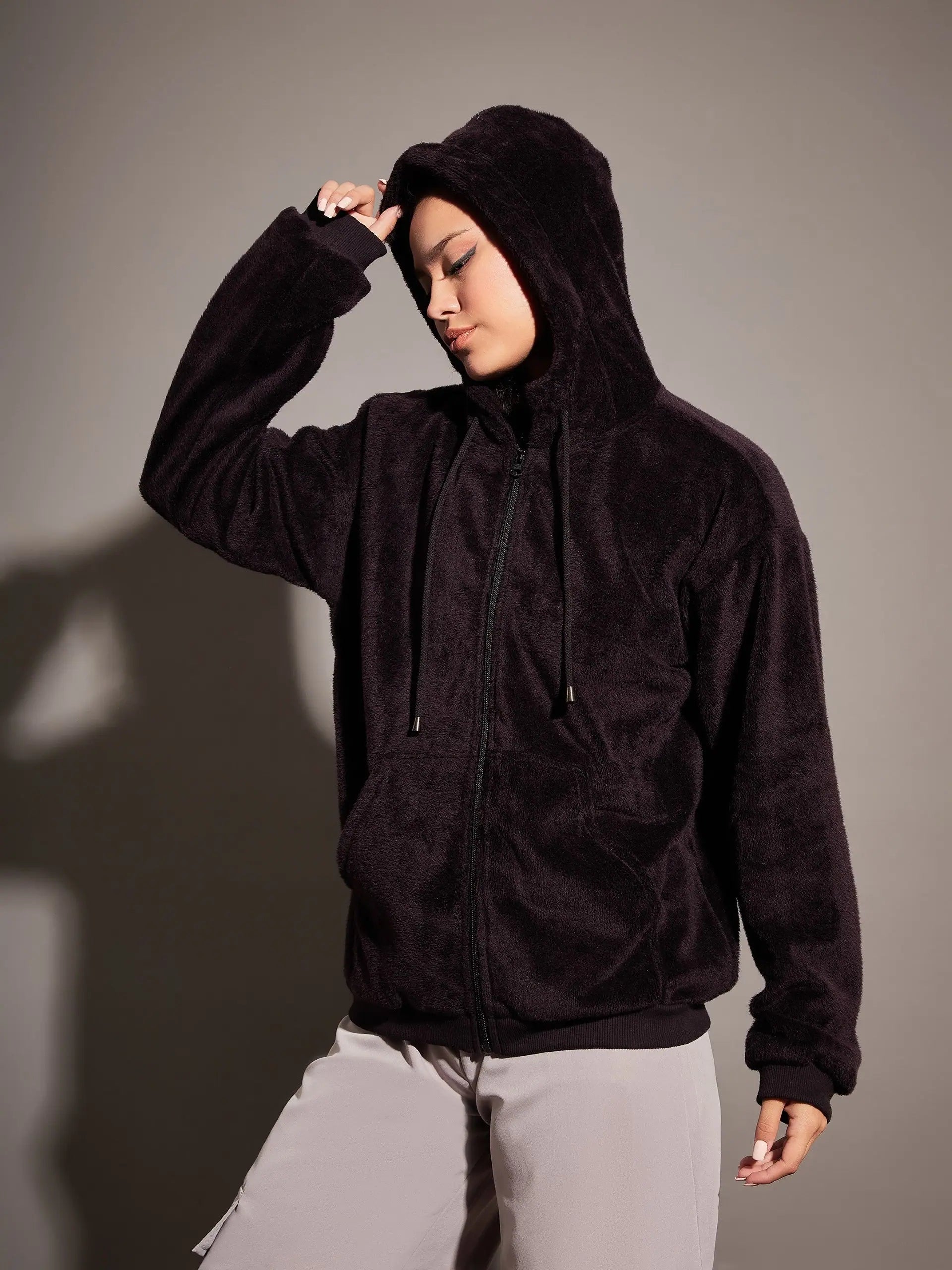 Black Fur Hooded Jacket | Women's Winter Coats & Outerwear