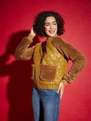 Women Solid Standard Mustard Full Sleeve Jacket
