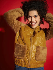Women Solid Standard Mustard Full Sleeve Jacket