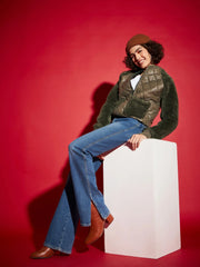 Women Solid Standard Olive Full Sleeve Jacket