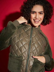 Women Solid Standard Olive Full Sleeve Jacket