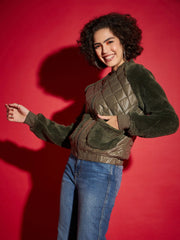 Women Solid Standard Olive Full Sleeve Jacket