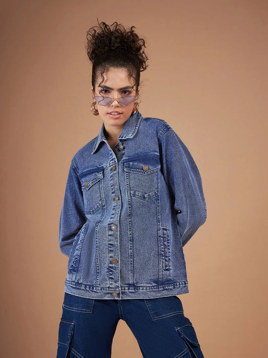 Women Solid Standard Navy Collared Neck Full Sleeve Jacket 1920