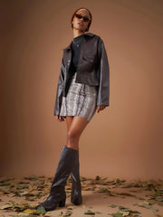 Women Solid Standard Brown Collared Neck Full Sleeve Jacket