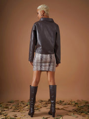 Women Solid Standard Brown Collared Neck Full Sleeve Jacket