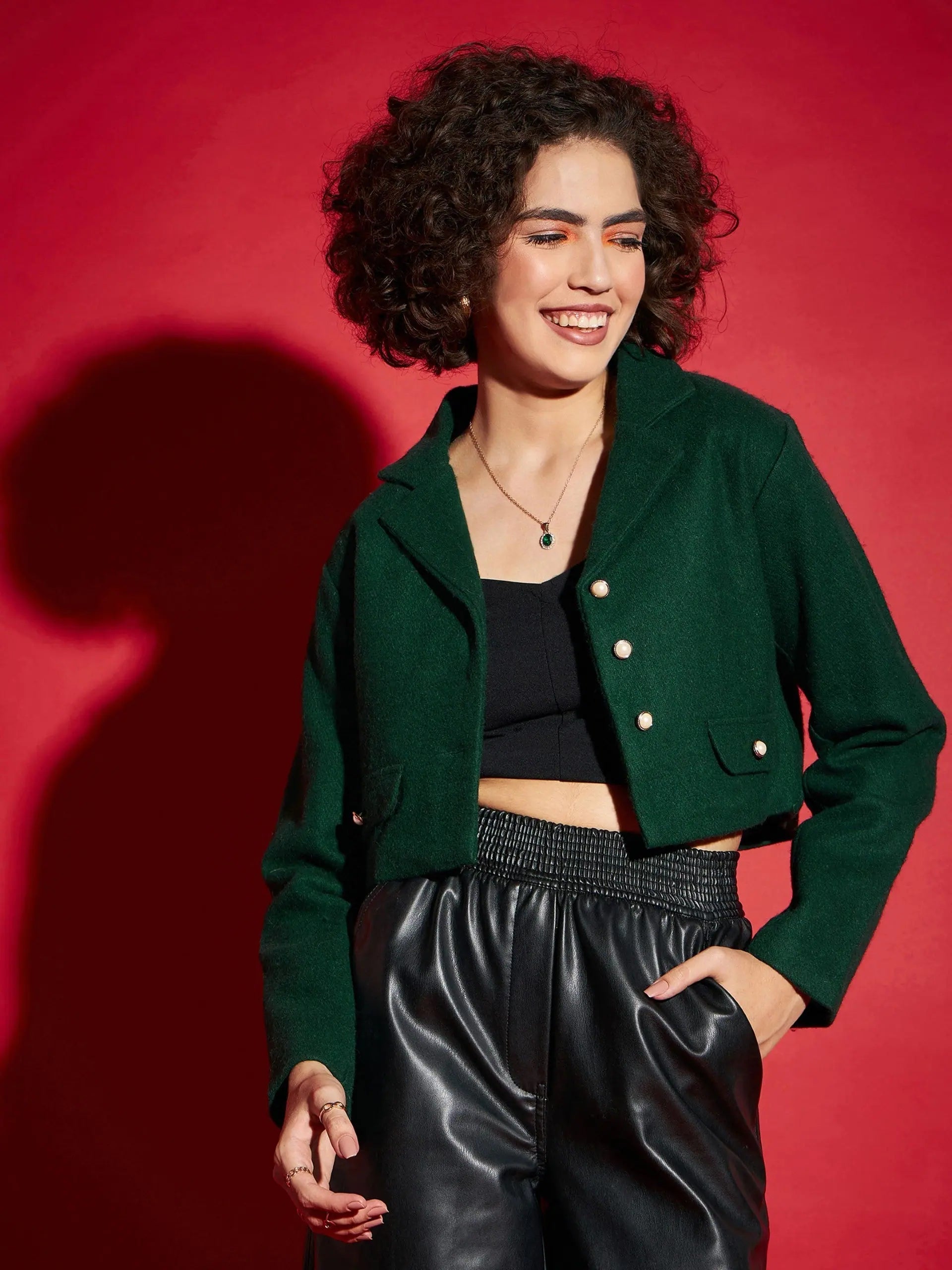 Green Tweed Crop Blazer - Stylish Western Outfits for Women