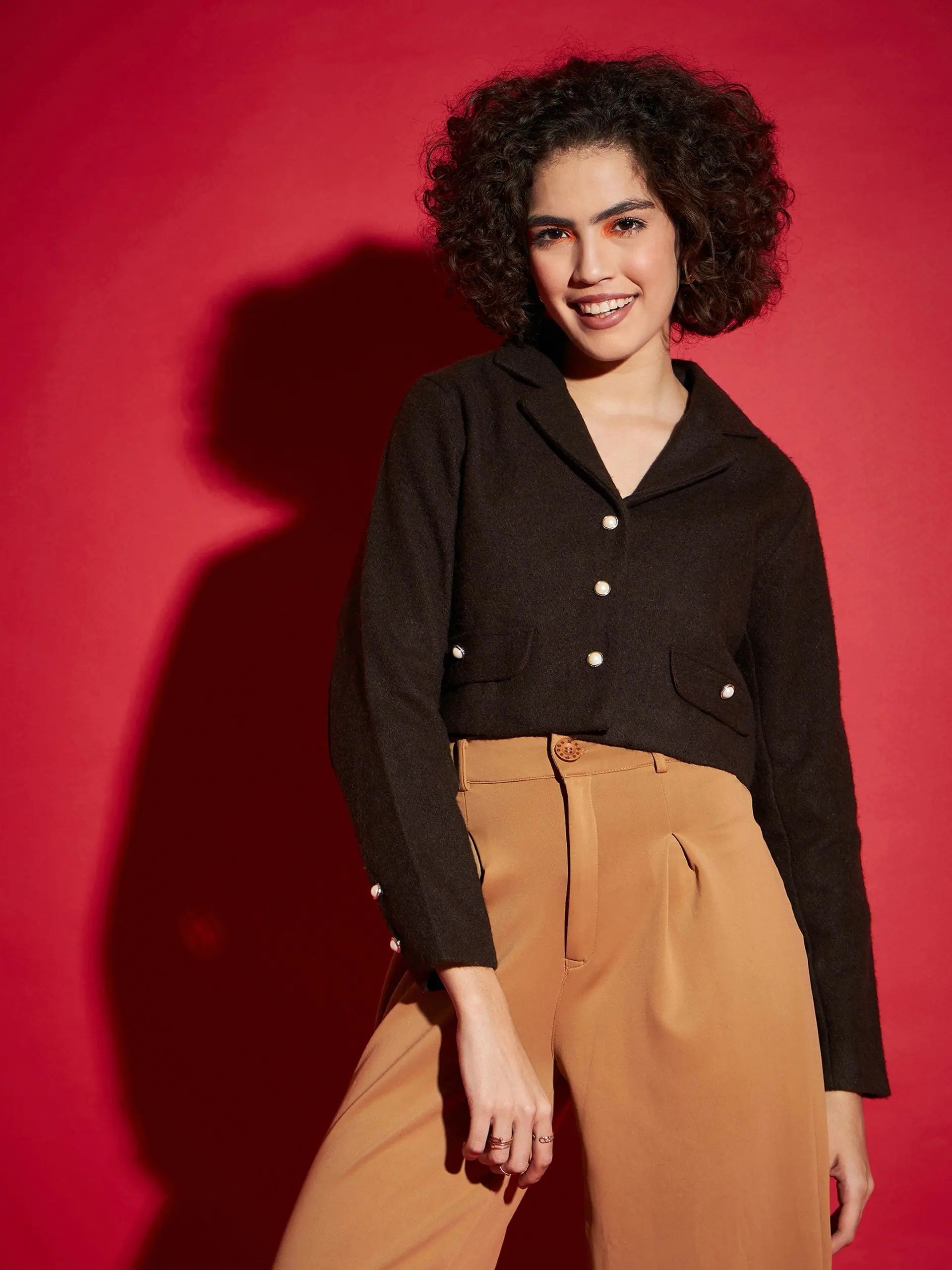Burgundy Tweed Crop Blazer - Women's Western Wear Outfits