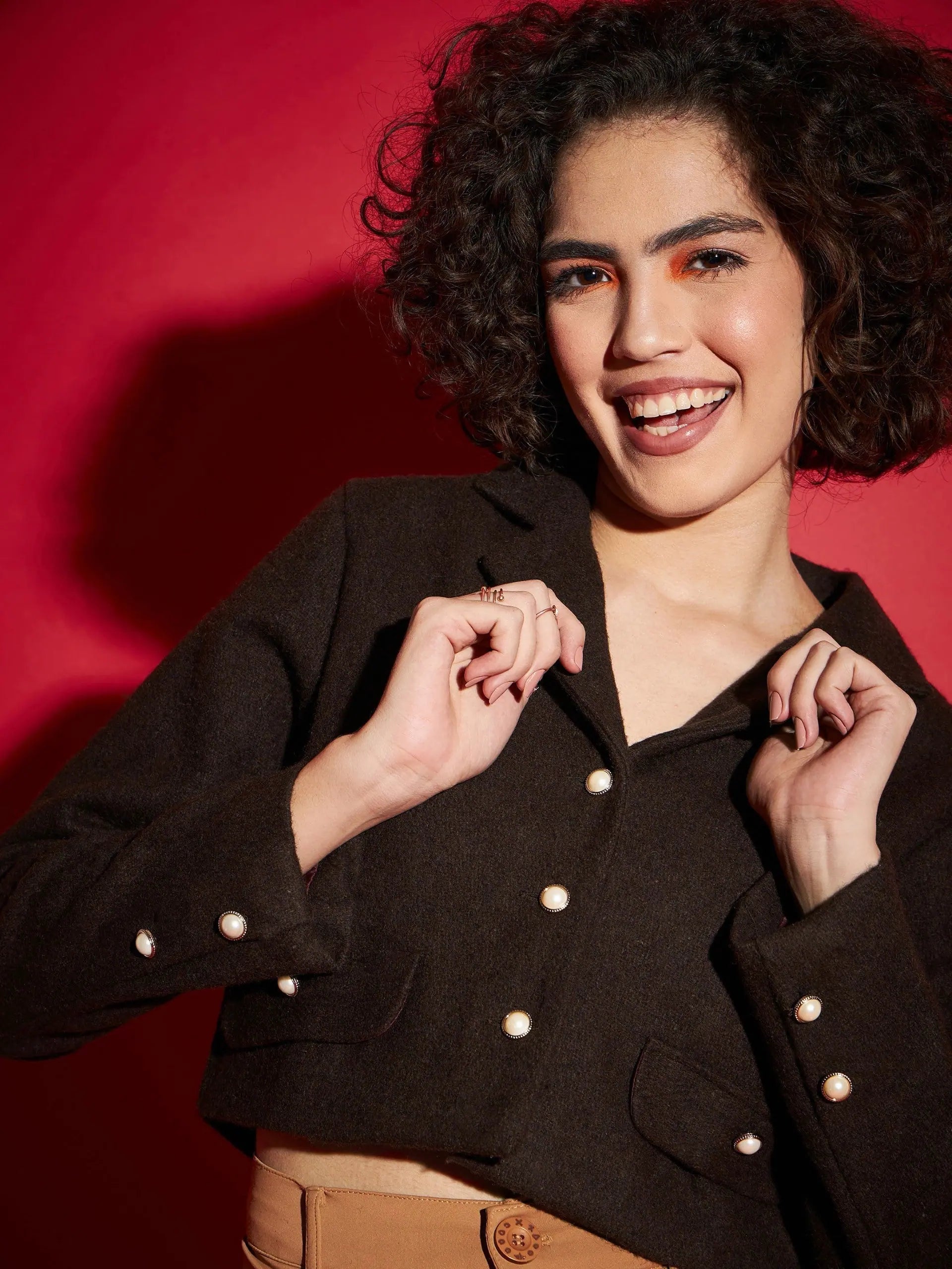 Burgundy Tweed Crop Blazer - Women's Western Wear Outfits