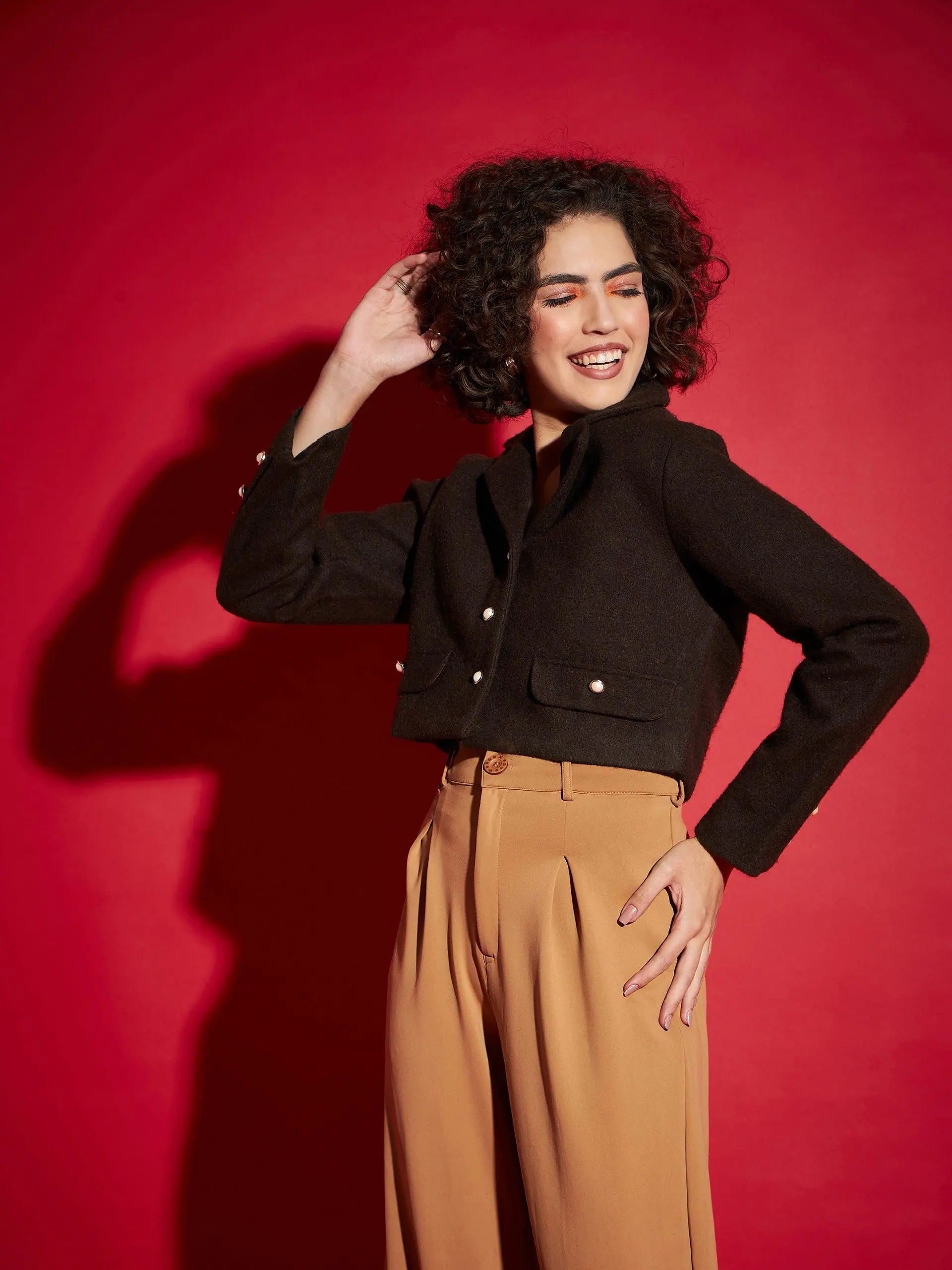 Burgundy Tweed Crop Blazer - Women's Western Wear Outfits