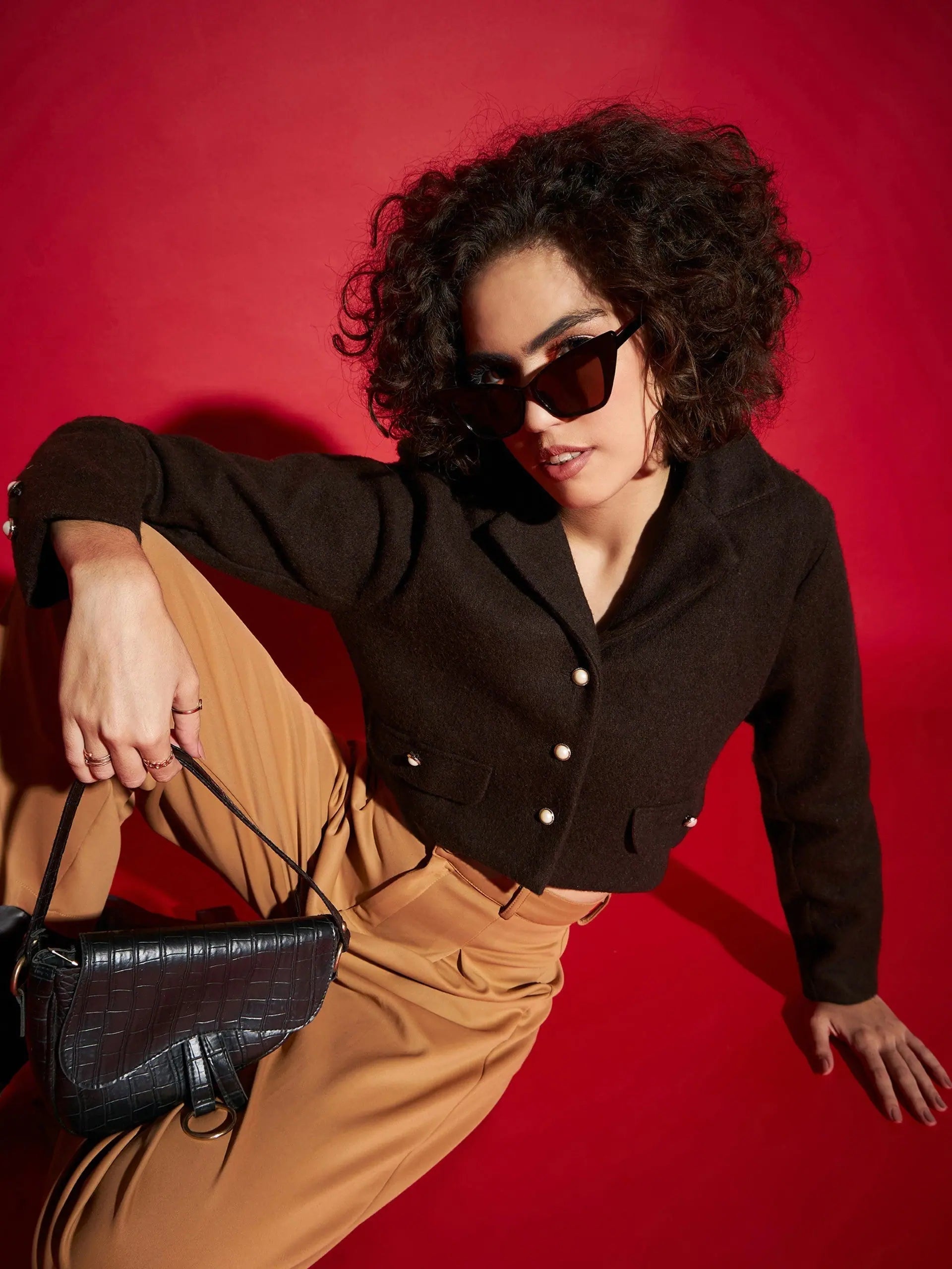Burgundy Tweed Crop Blazer - Women's Western Wear Outfits