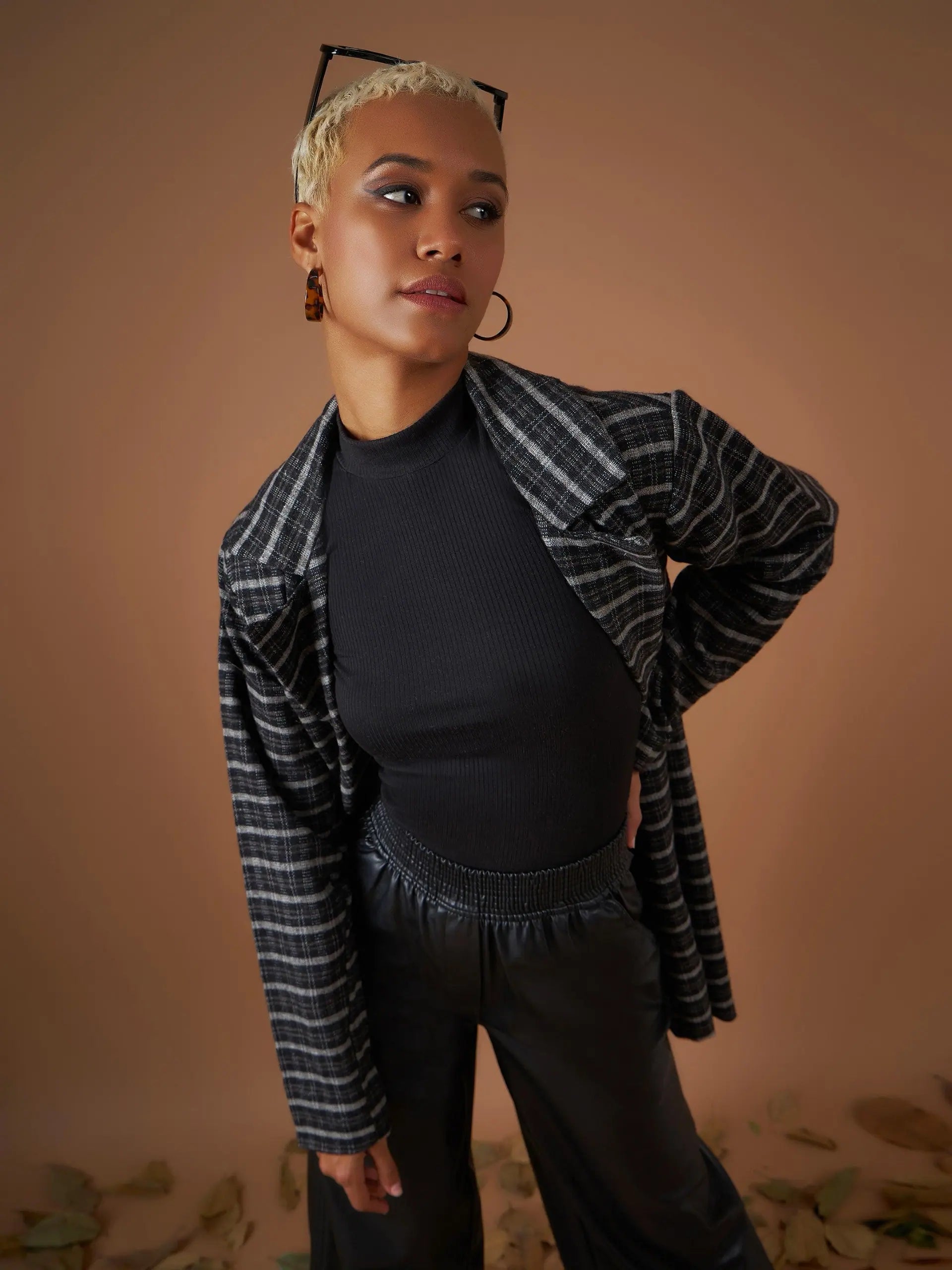 Black Check Tweed Blazer - Women's Western Clothing Online