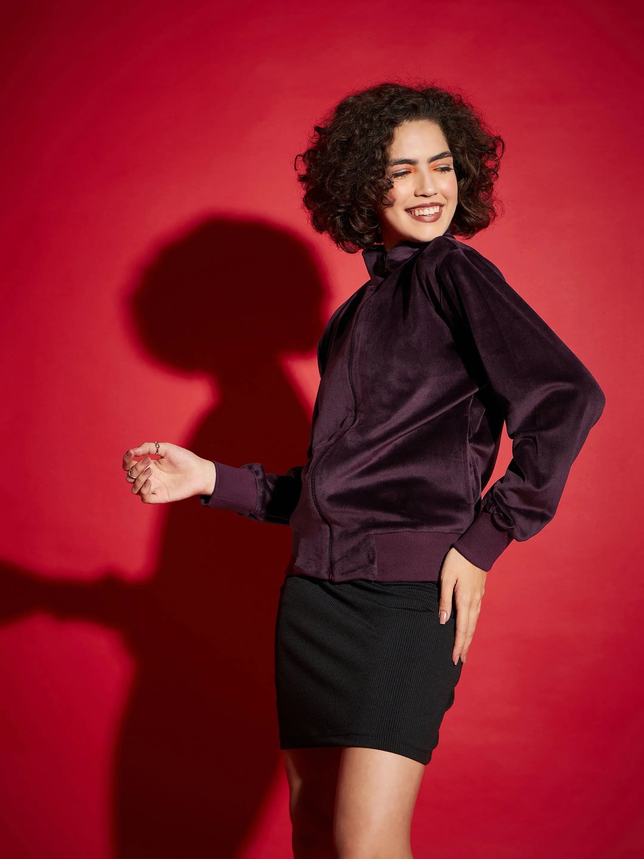 Maroon Velour Women's Jacket | Stylish Winter Coats