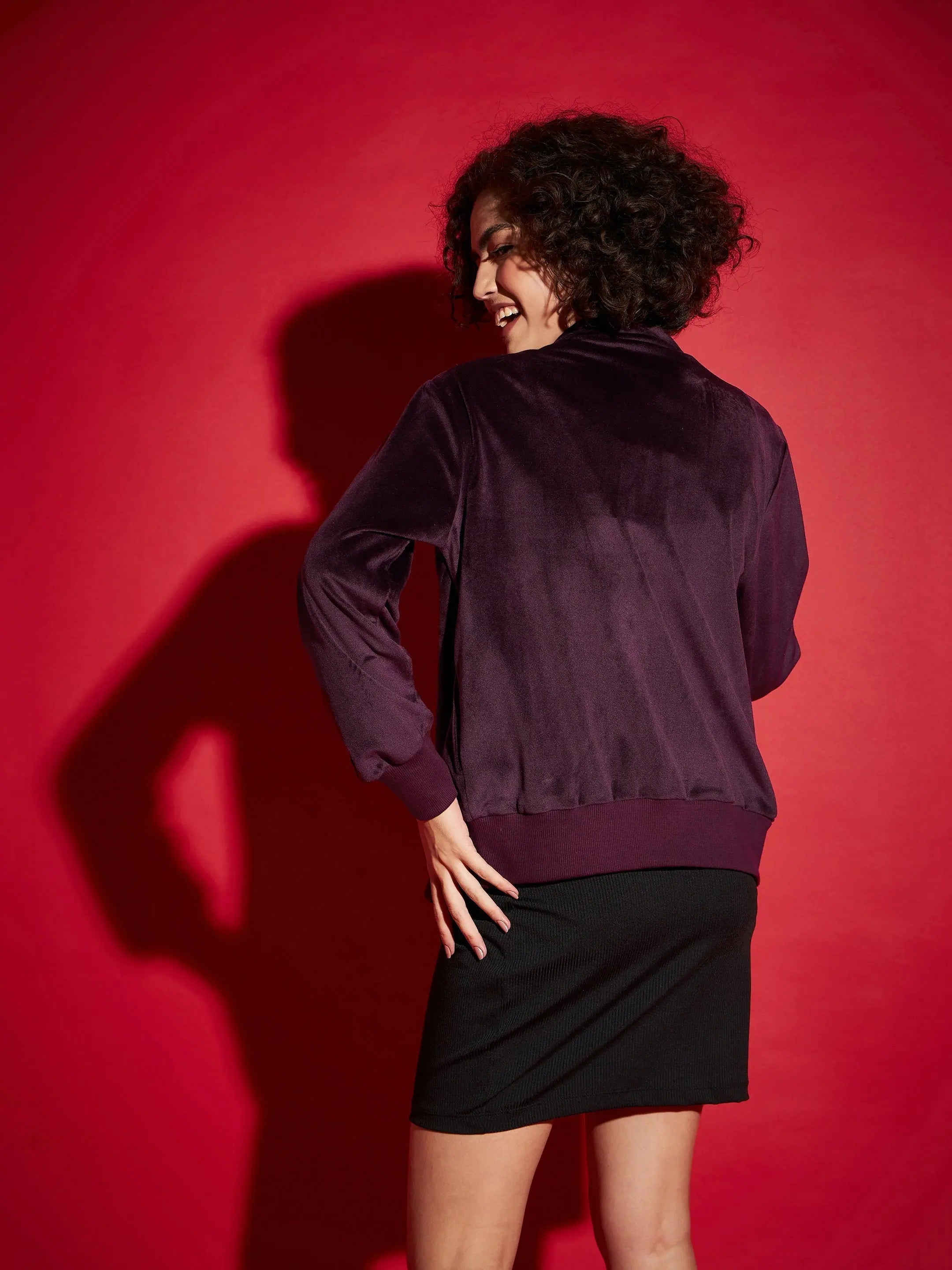 Maroon Velour Women's Jacket | Stylish Winter Coats