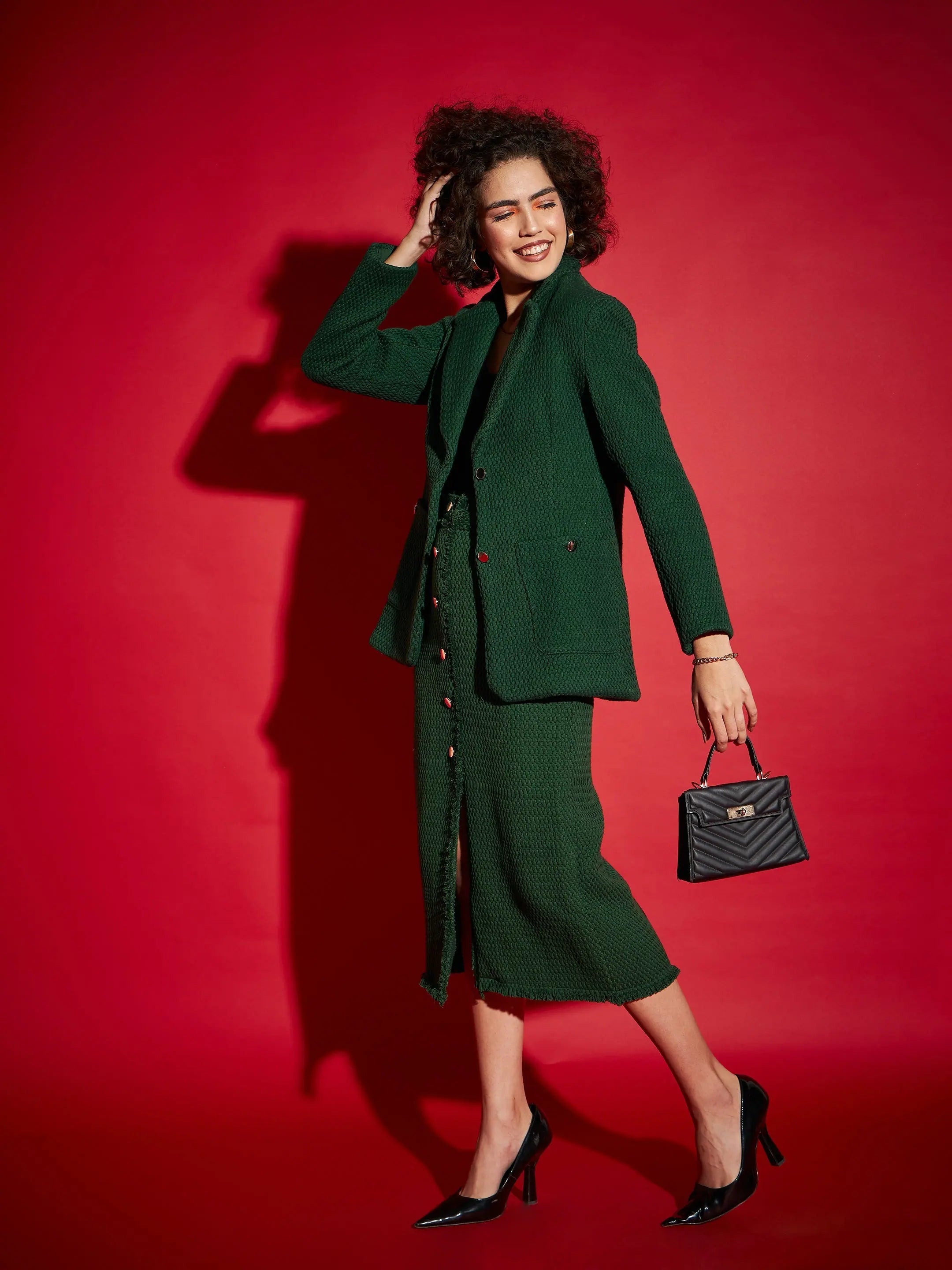 Green Tweed Blazer - Notch Collar Women's Western Clothing