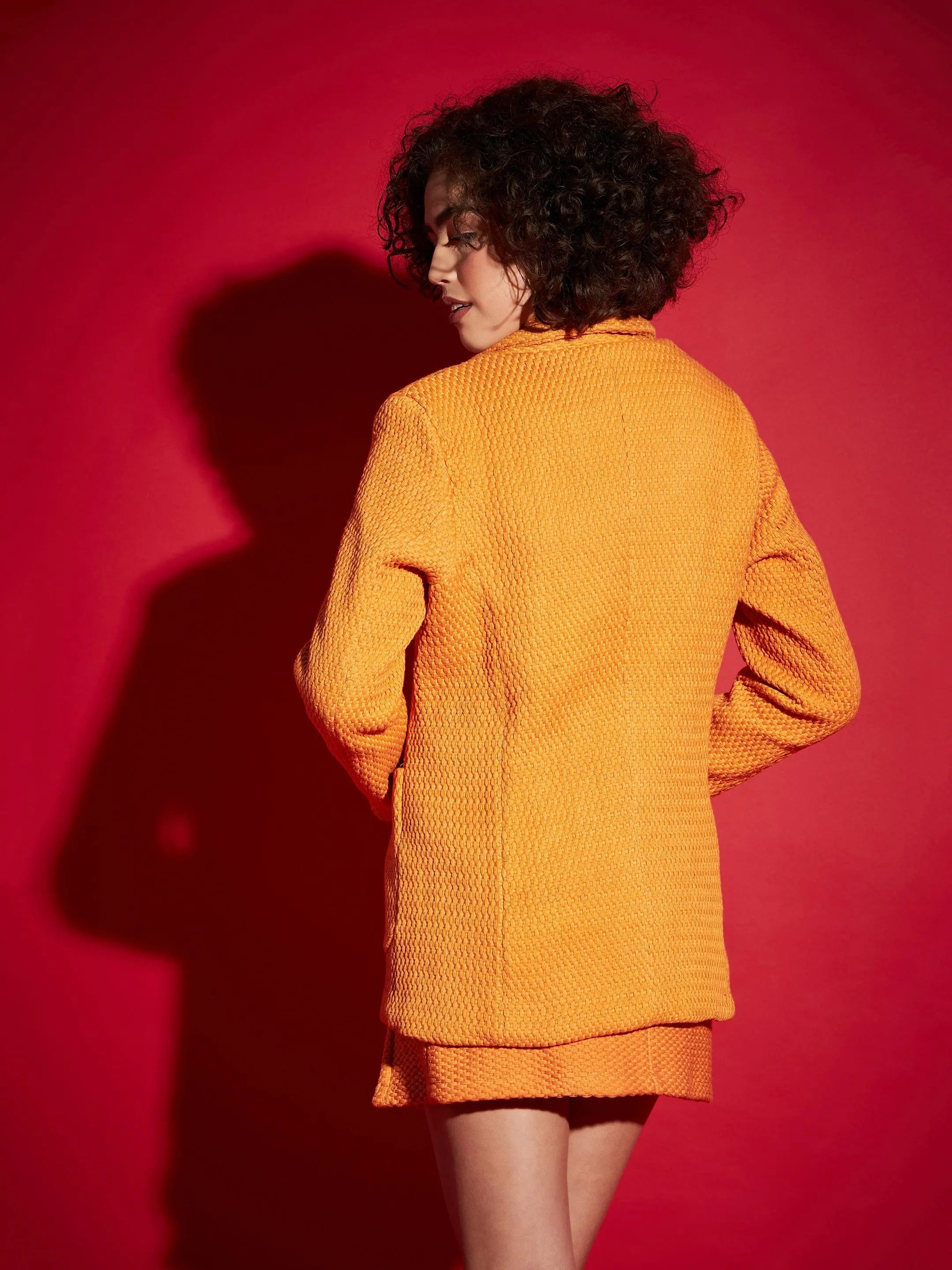 Women's Orange Tweed Blazer - Stylish Western Outfits
