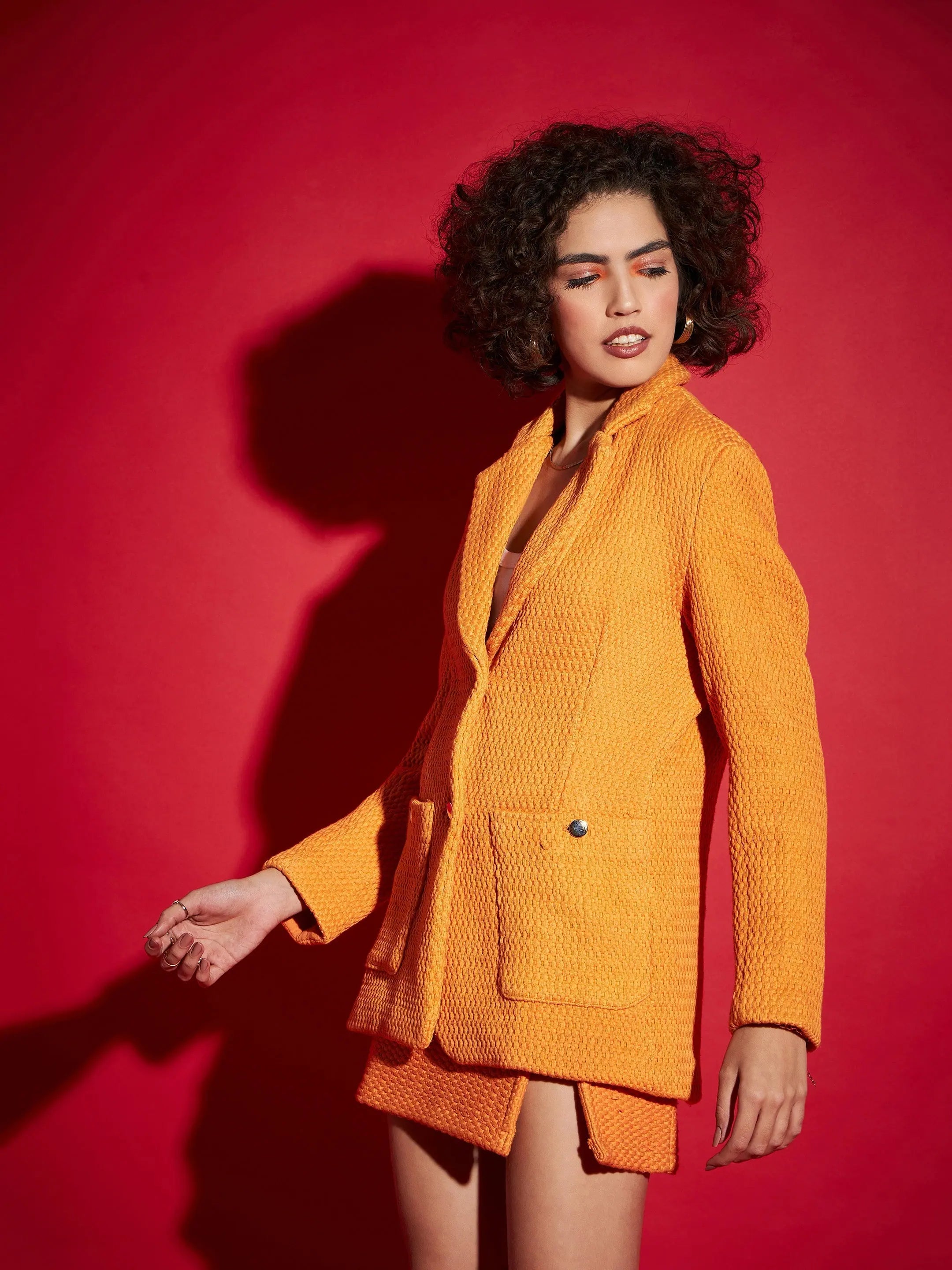 Women's Orange Tweed Blazer - Stylish Western Outfits