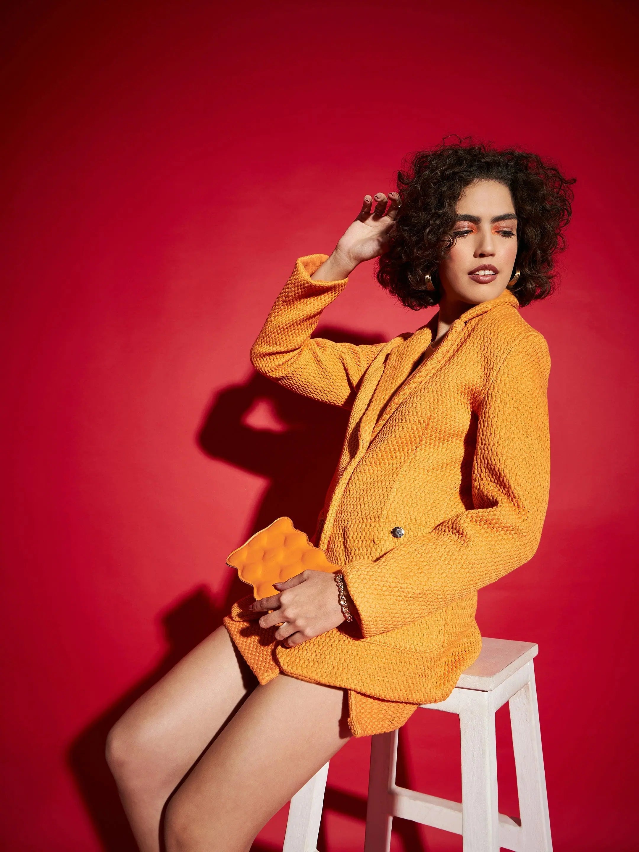 Women's Orange Tweed Blazer - Stylish Western Outfits