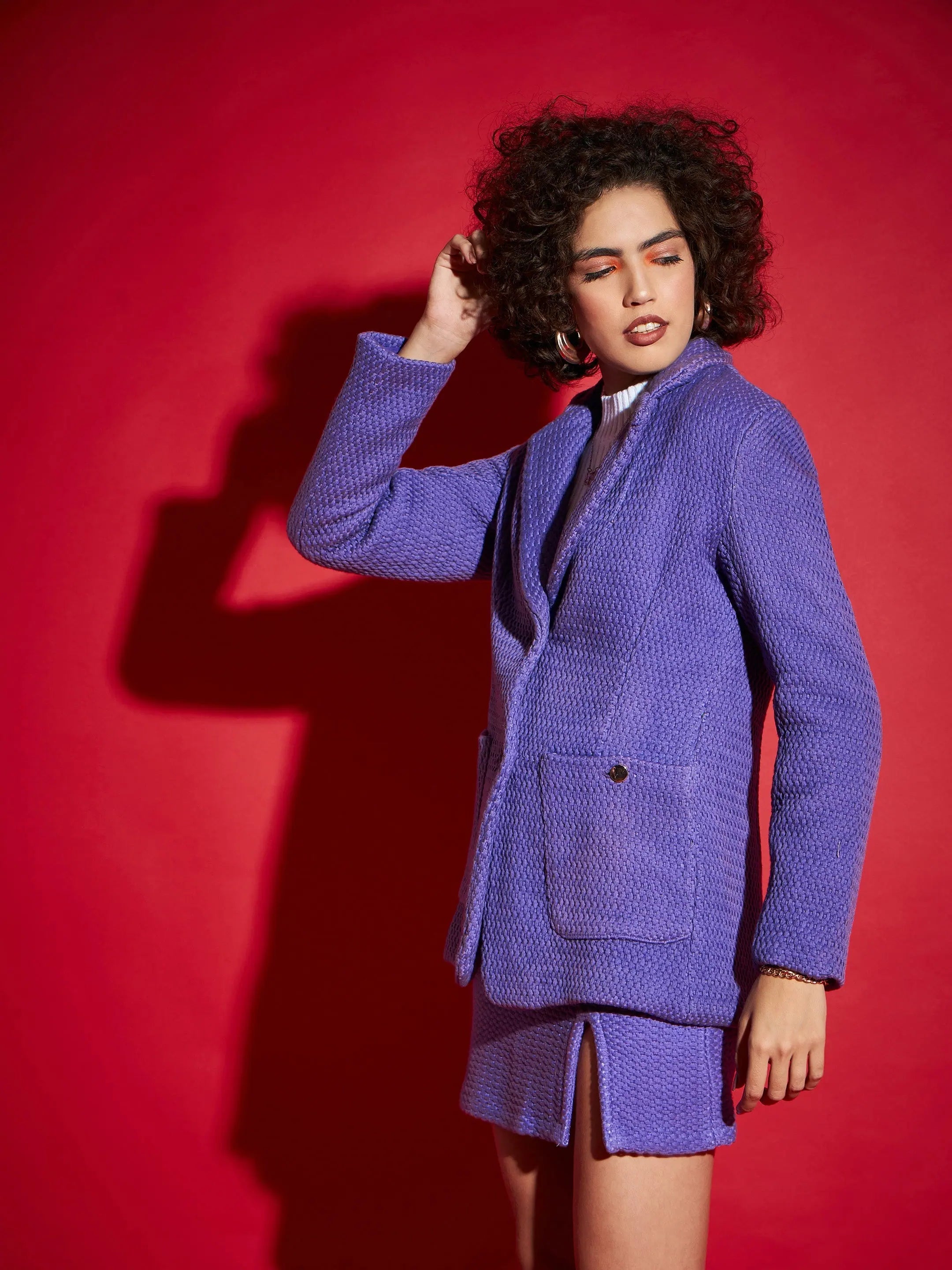 Women's Purple Tweed Blazer - Notch Collar Western Wear