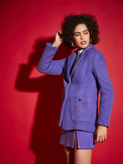 Women Purple Tweed Notch Collar Blazer