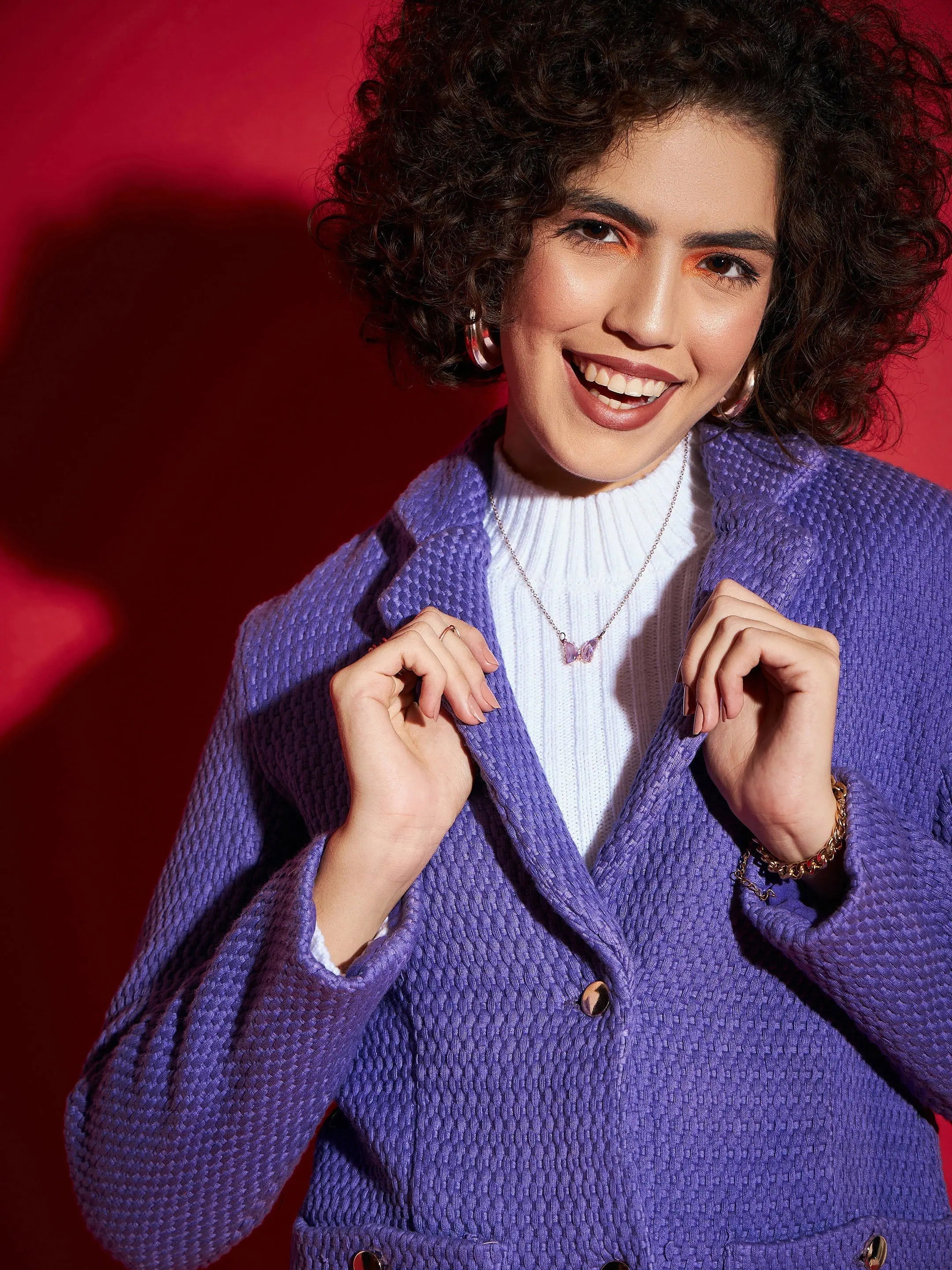 Women's Purple Tweed Blazer - Notch Collar Western Wear