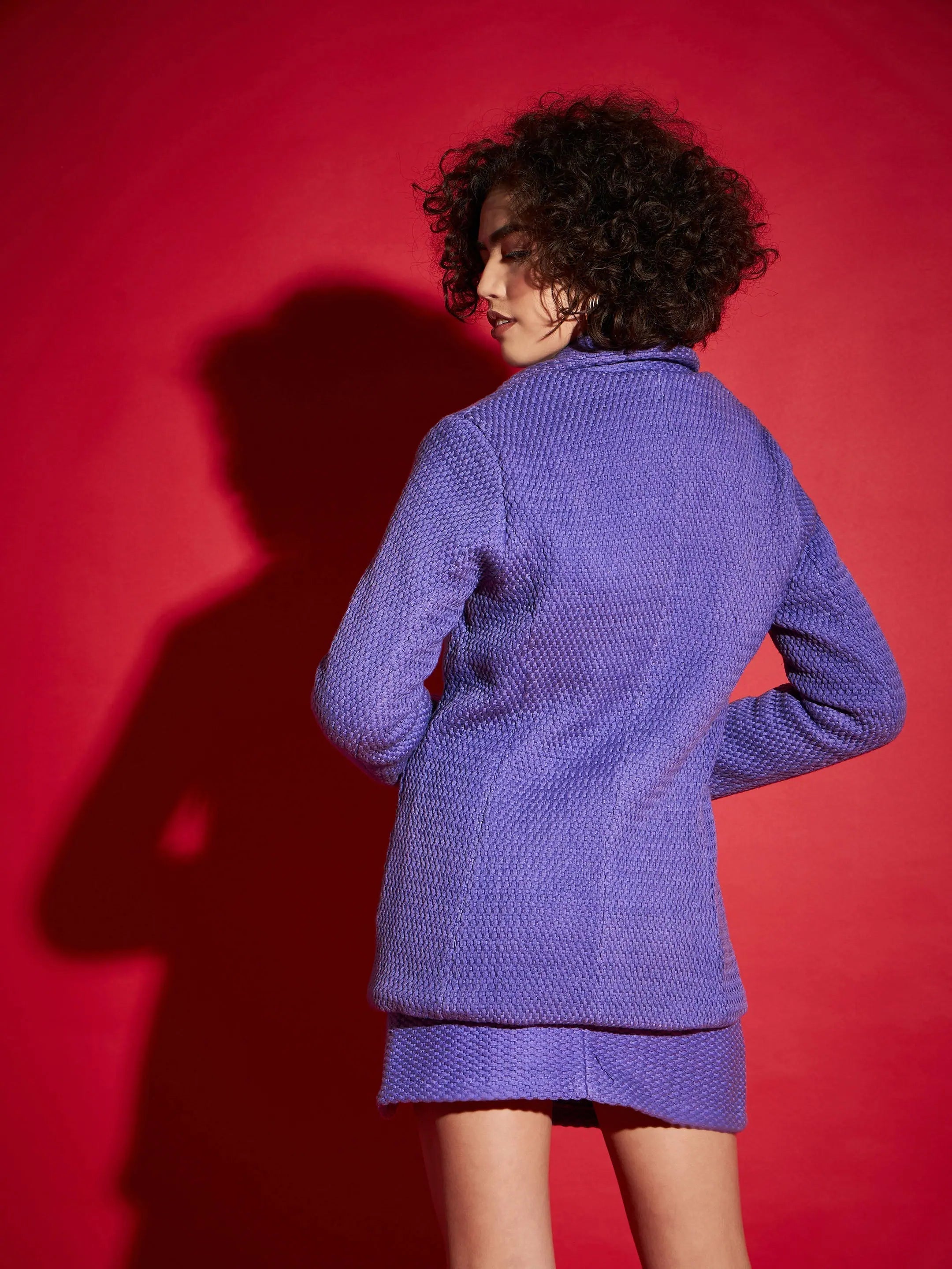 Women's Purple Tweed Blazer - Notch Collar Western Wear