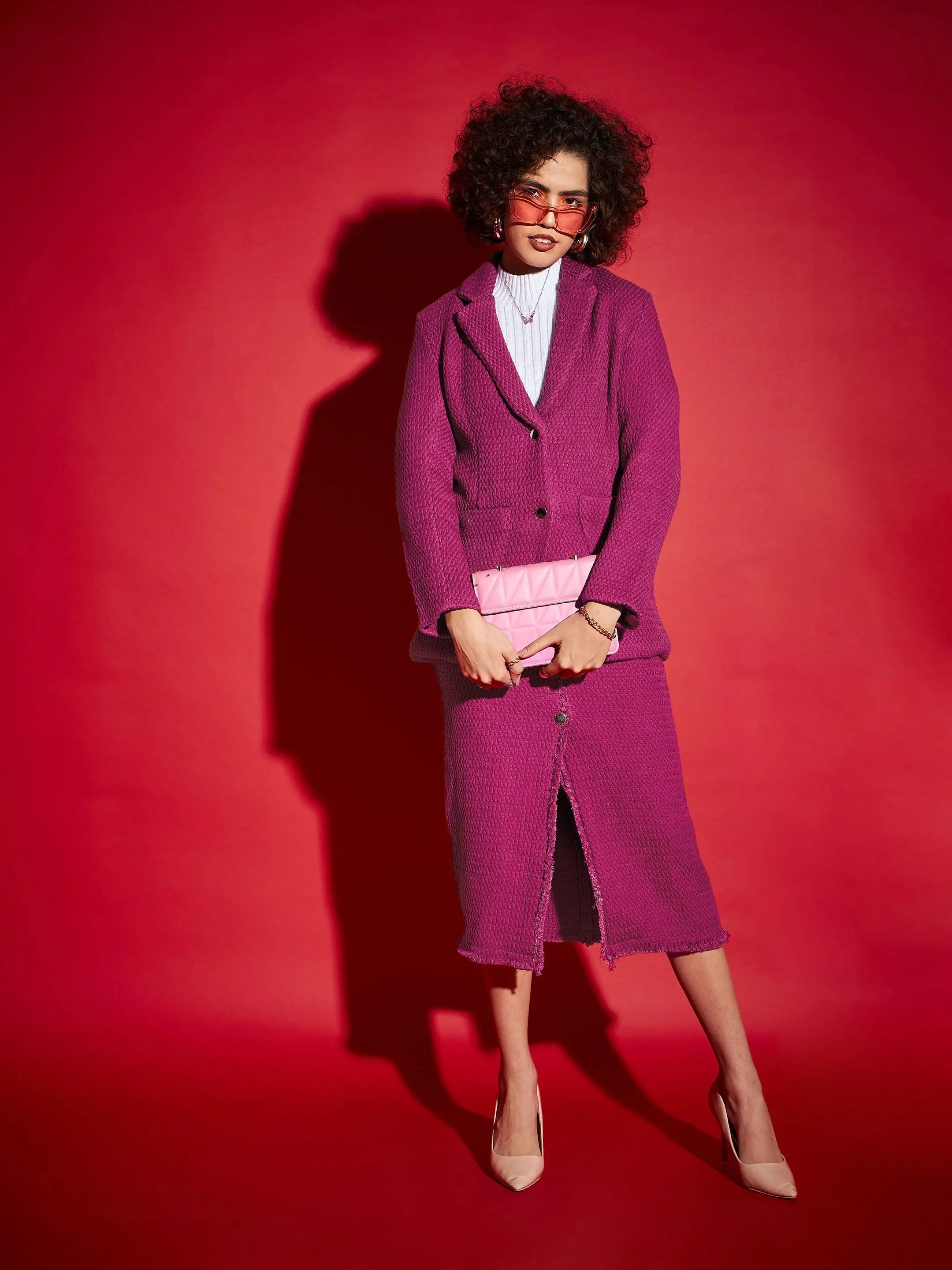 Magenta Tweed Notch Collar Blazer | Women's Western Wear