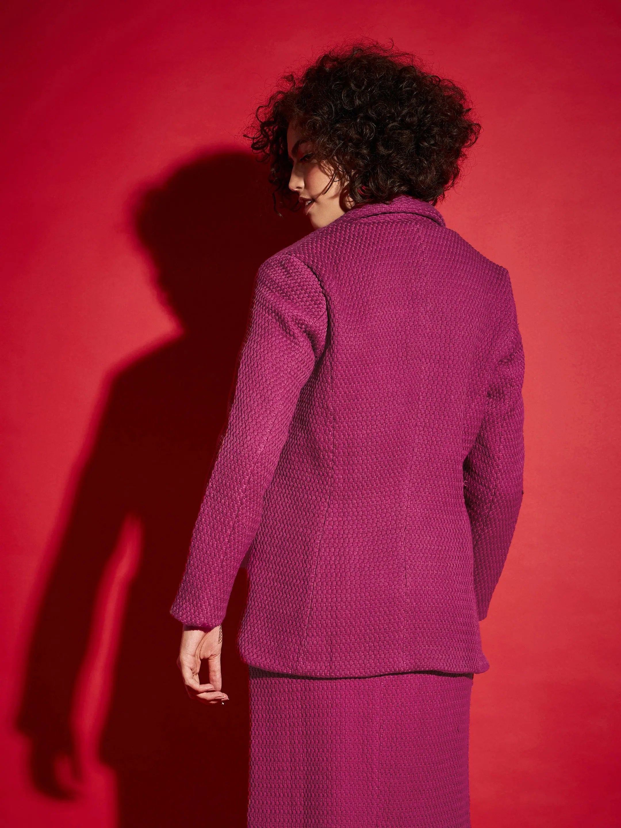 Magenta Tweed Notch Collar Blazer | Women's Western Wear