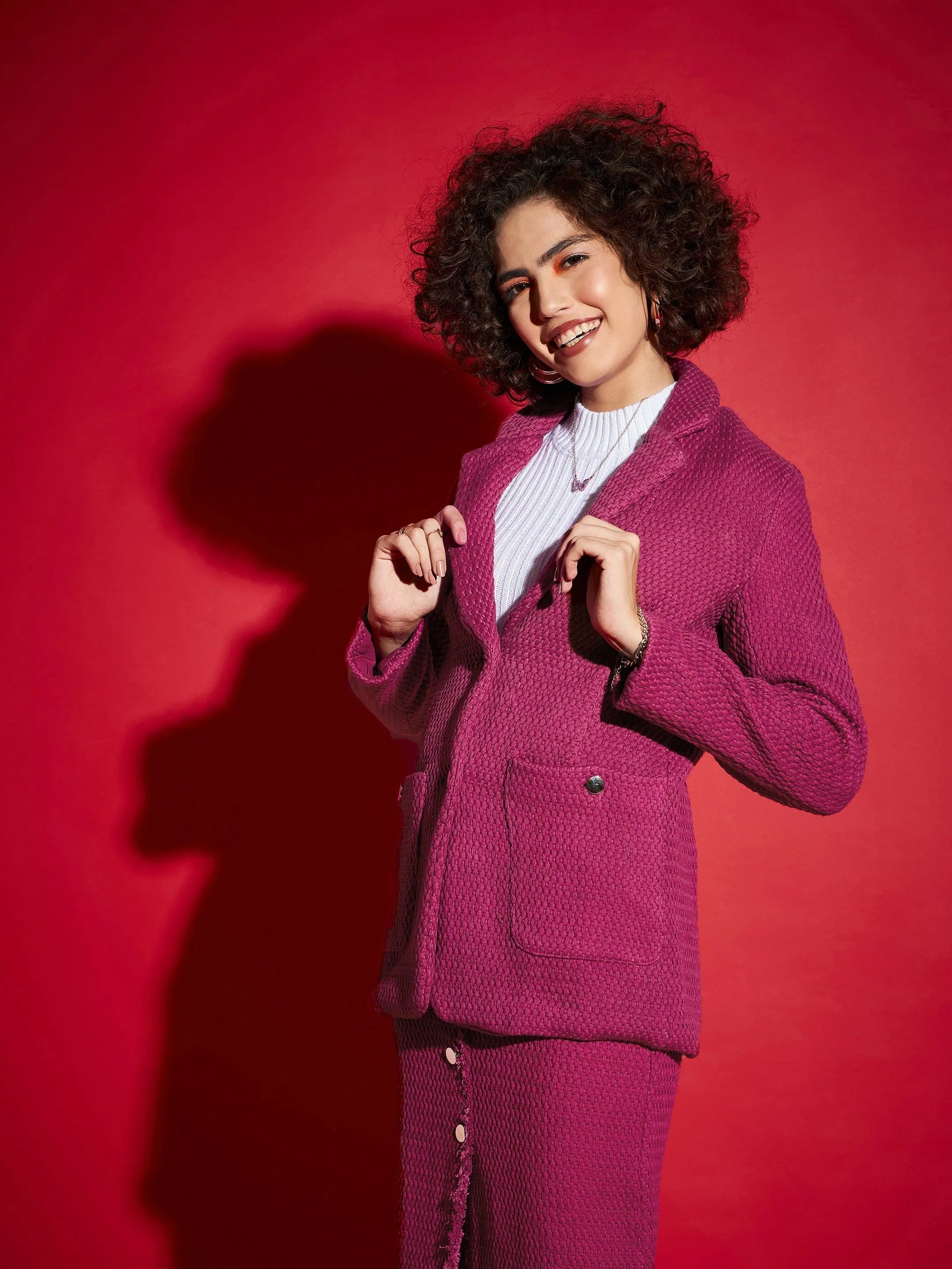 Magenta Tweed Notch Collar Blazer | Women's Western Wear