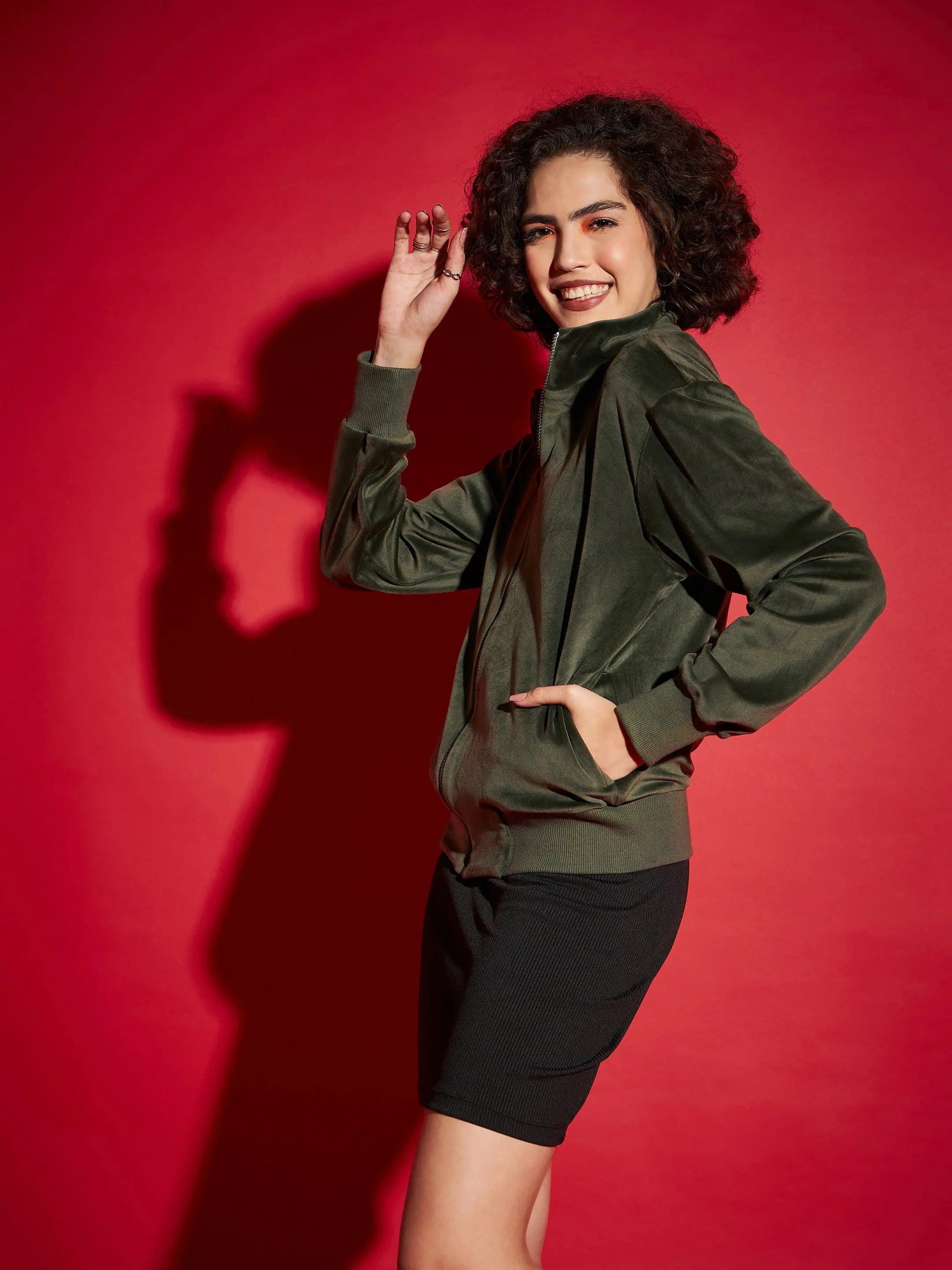 Olive Velour Women's Jacket | Trendy Fashion Outerwear