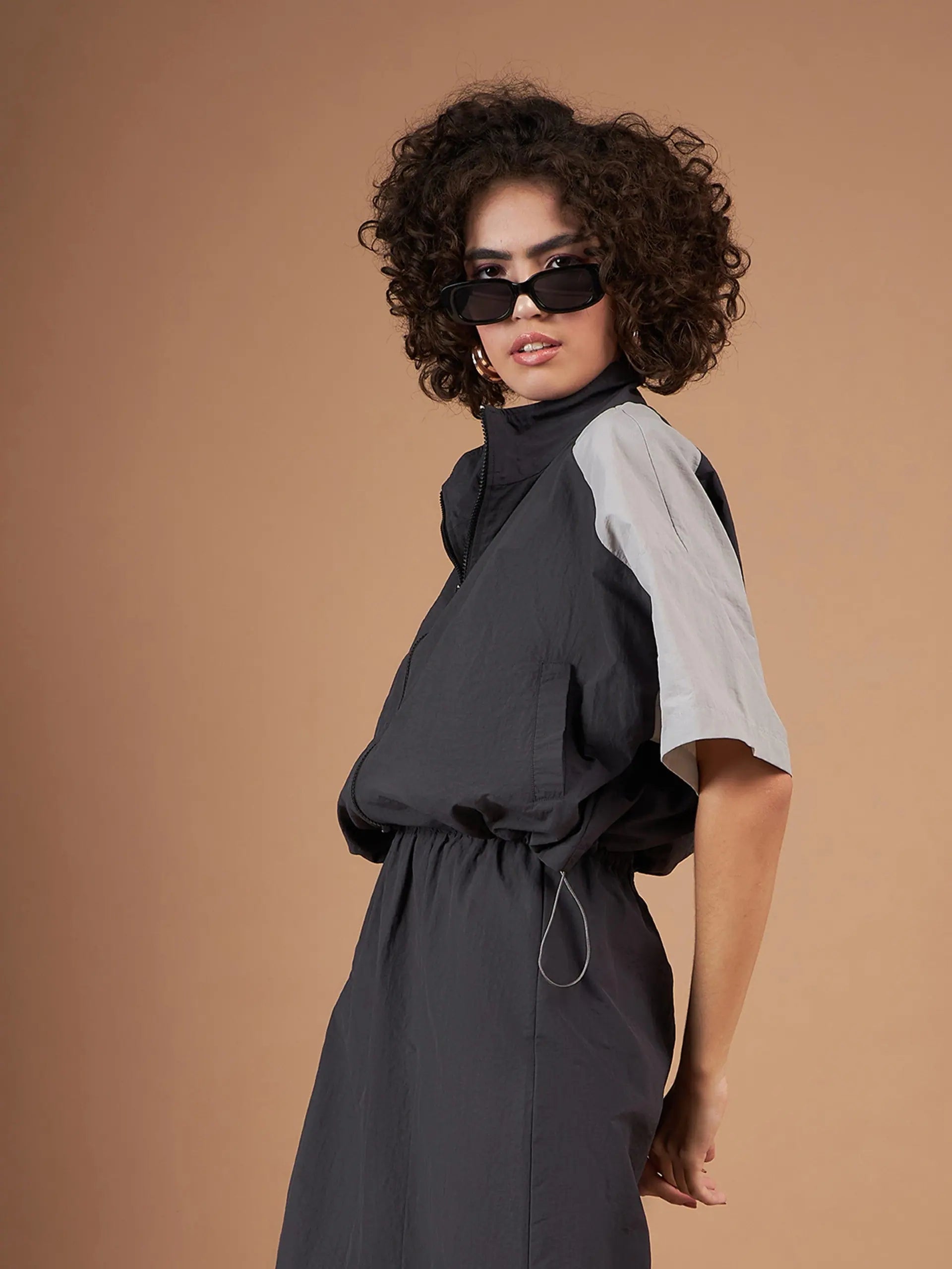 Dark Grey Color Blocked Jacket for Women | Winter Coats