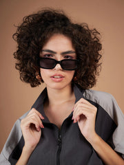 Women Color Blocked Standard Grey Full Sleeve Jacket