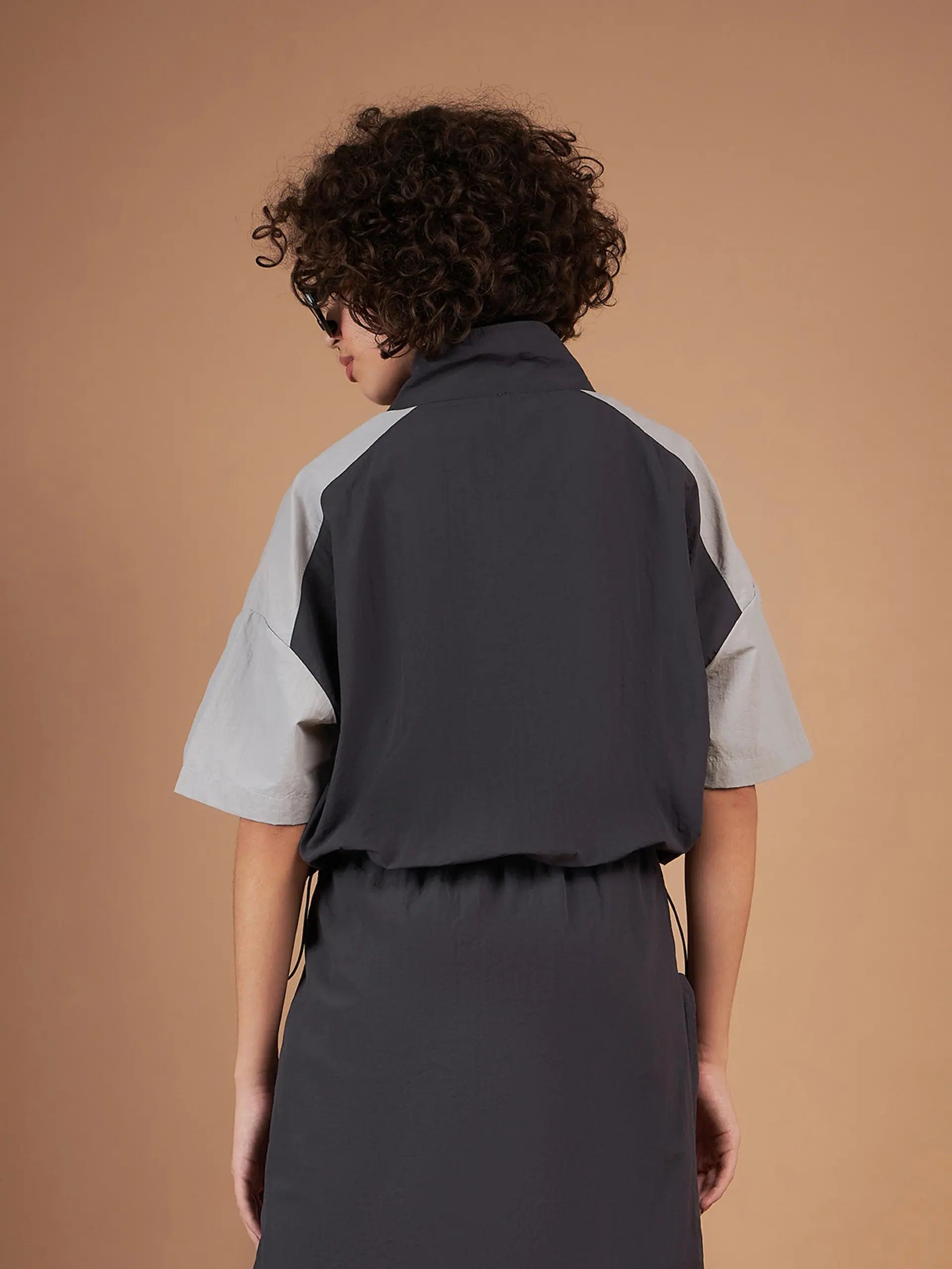 Dark Grey Color Blocked Jacket for Women | Winter Coats