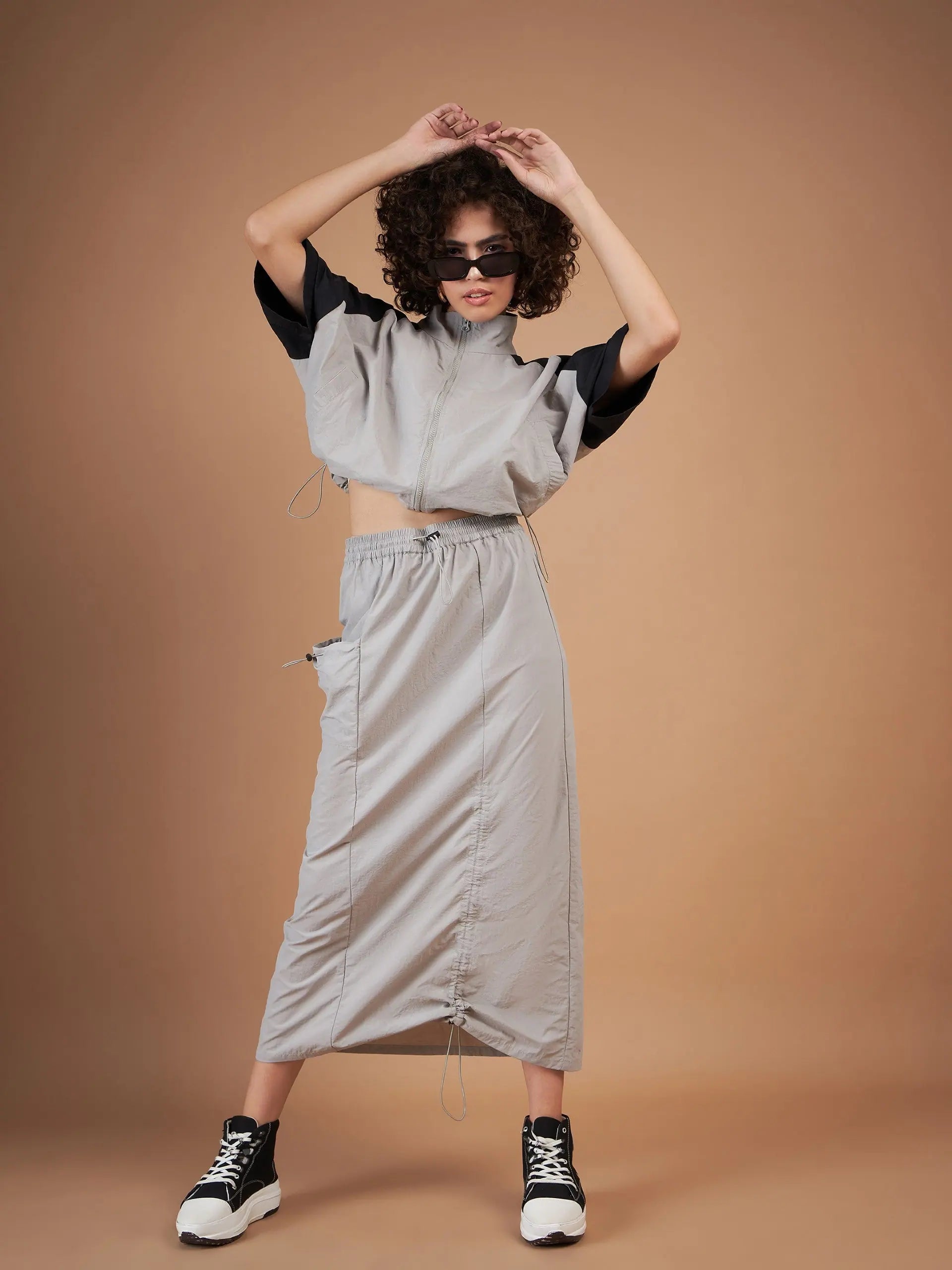 Grey Color Blocked Parachute Women's Jacket | Outerwear