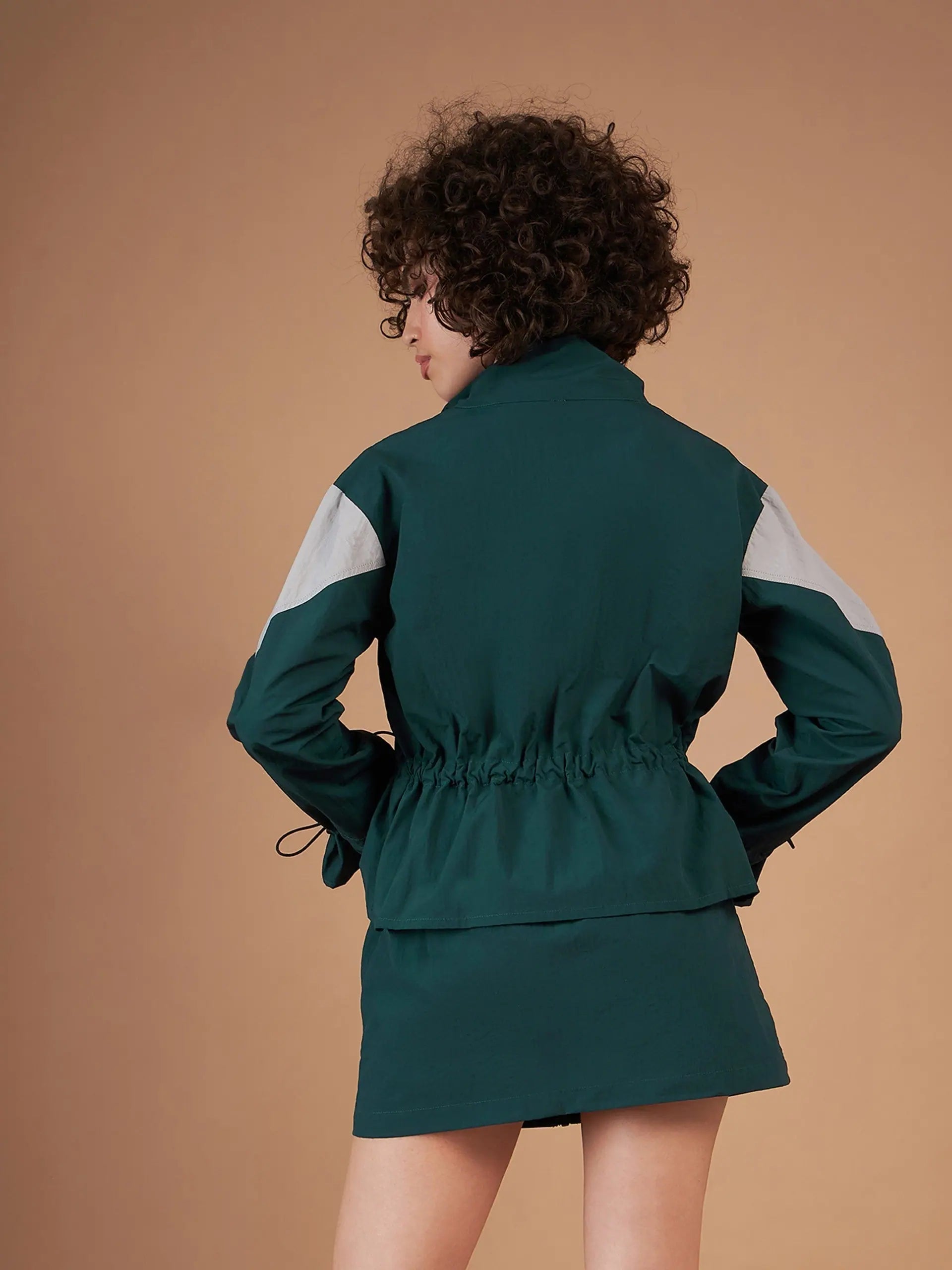 Green Color Blocked Parachute Jacket | Women's Outerwear