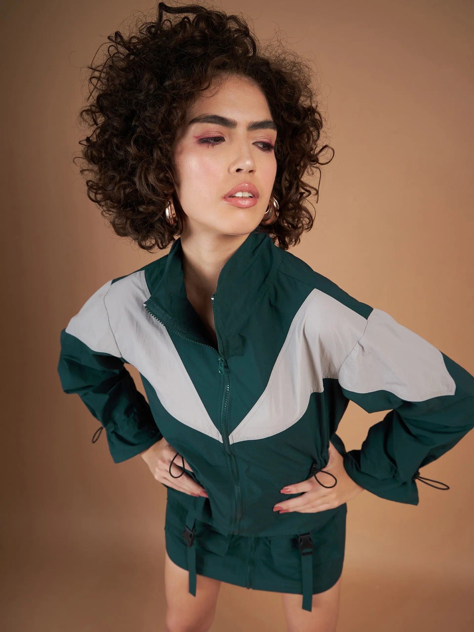 Green Color Blocked Parachute Jacket | Women's Outerwear