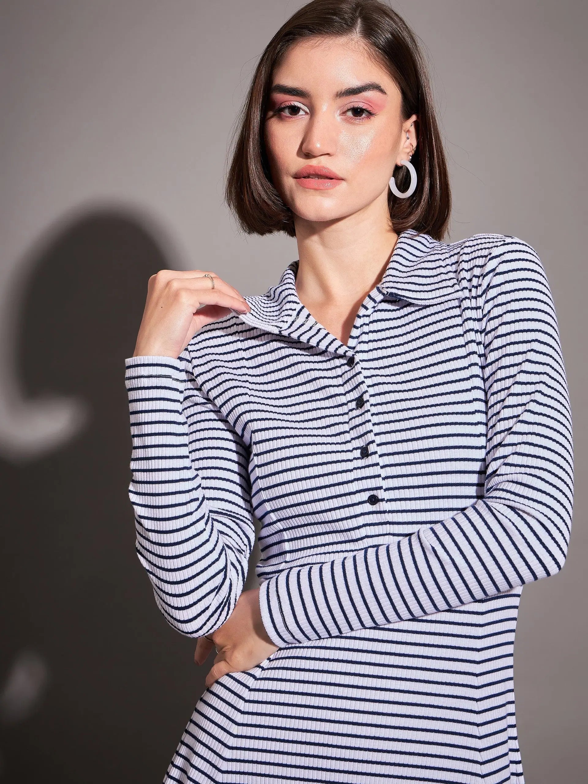 Navy & White Striped Skater Dress | Lehenga for Women