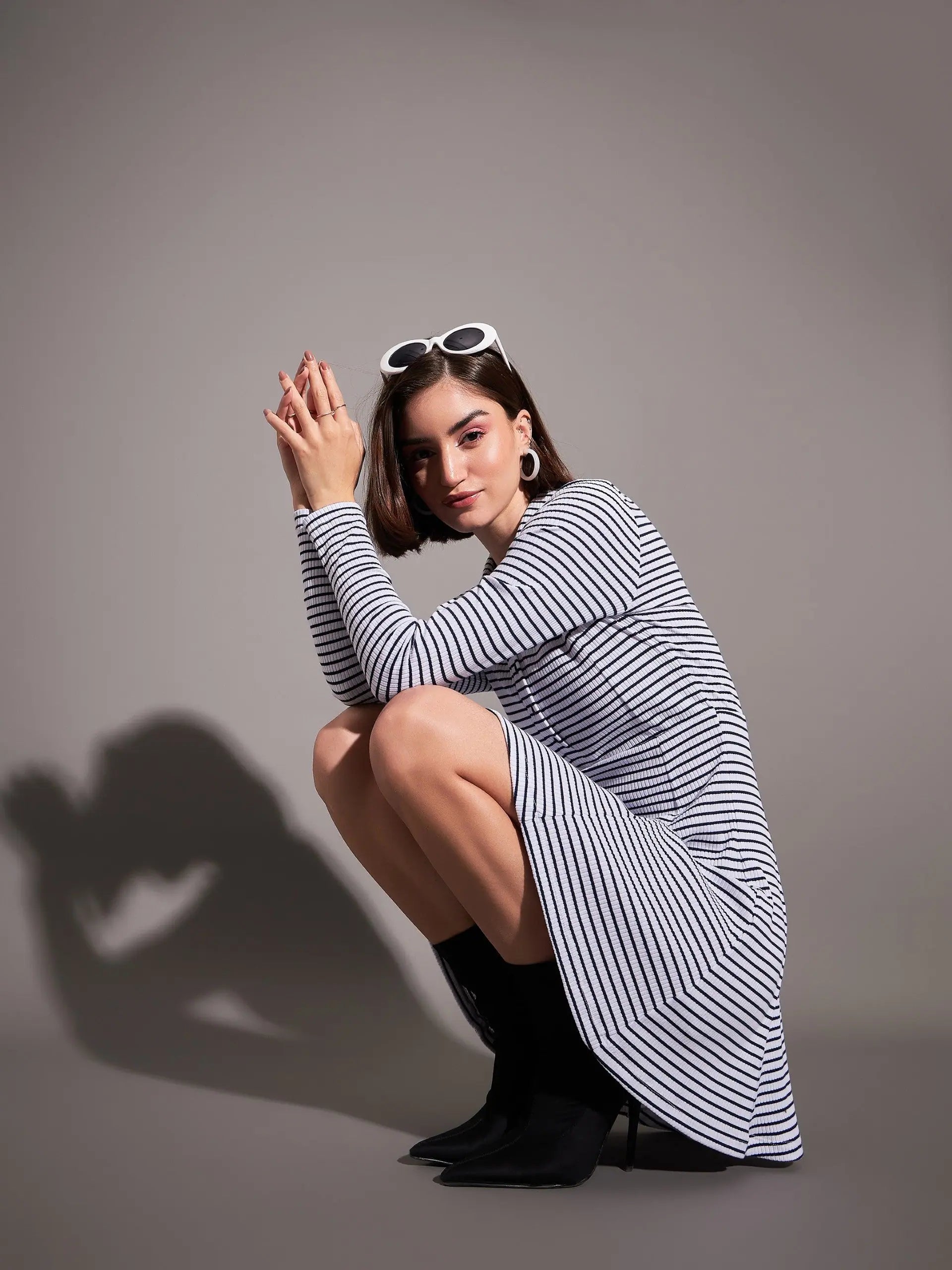 Navy & White Striped Skater Dress | Lehenga for Women