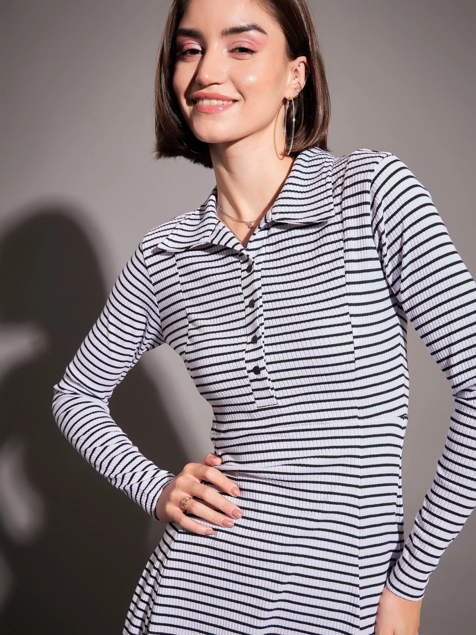 Black & White Striped Skater Dress | Women's Lehenga Collection