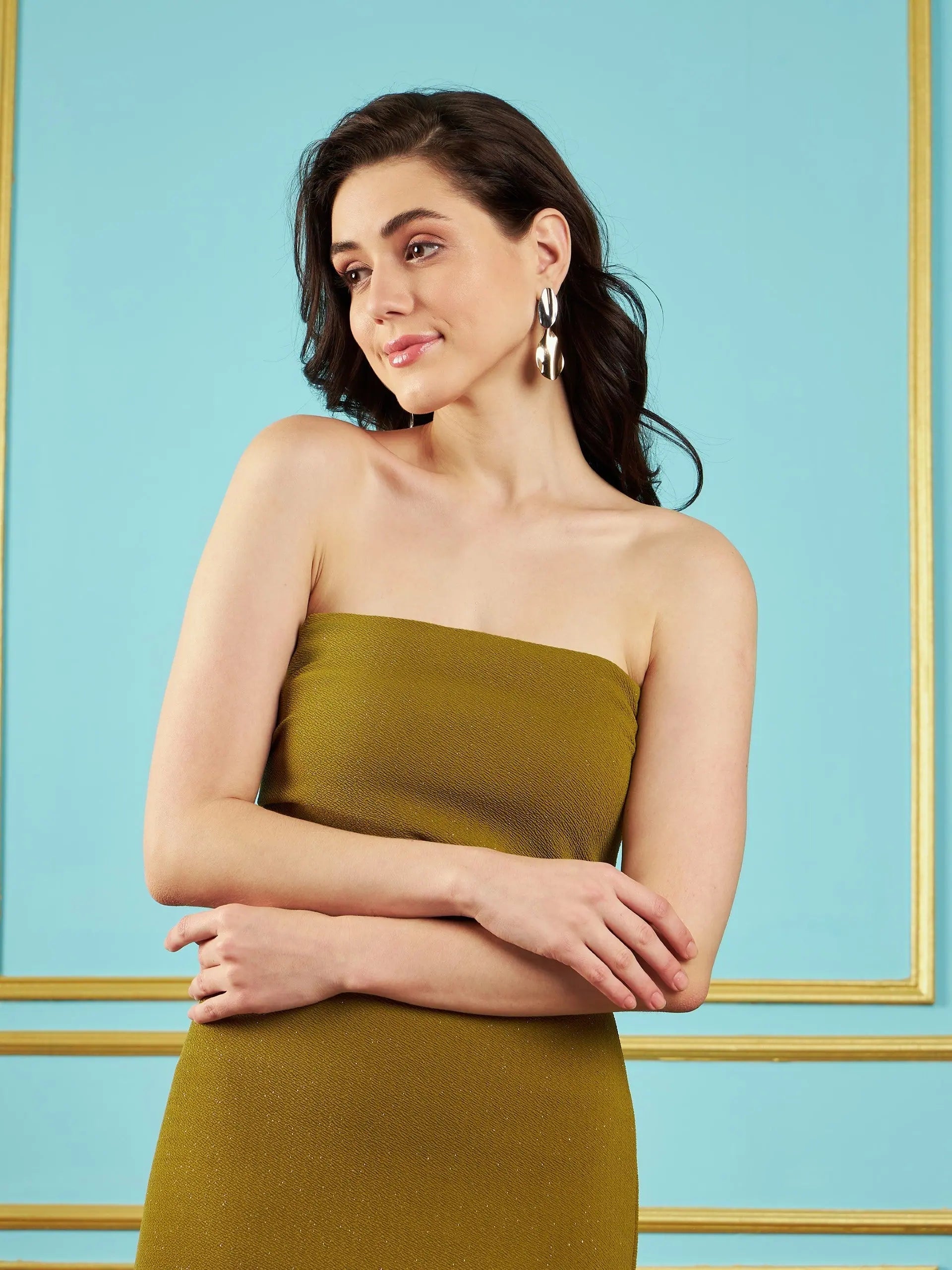 Olive Glitter Maxi Dress | Designer Lehenga | Women's Party Style