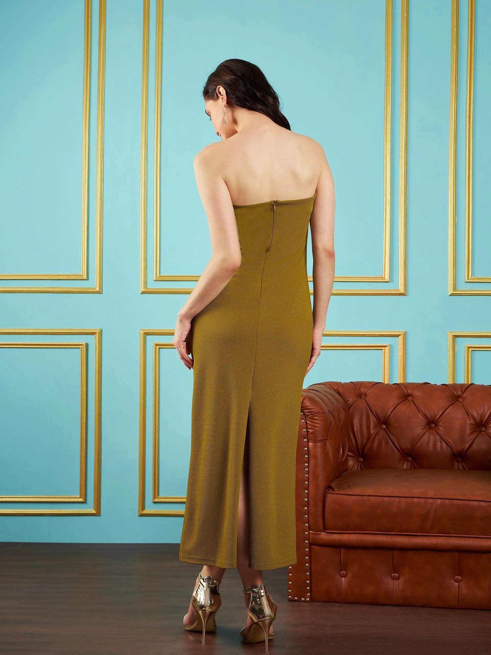 Olive Glitter Maxi Dress | Designer Lehenga | Women's Party Style