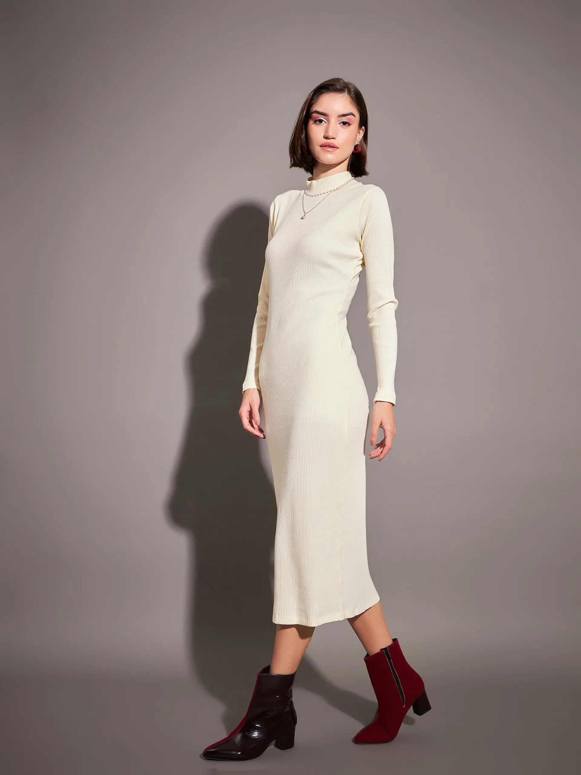Off-White Rib Maxi Dress - Designer Dress for Women Online